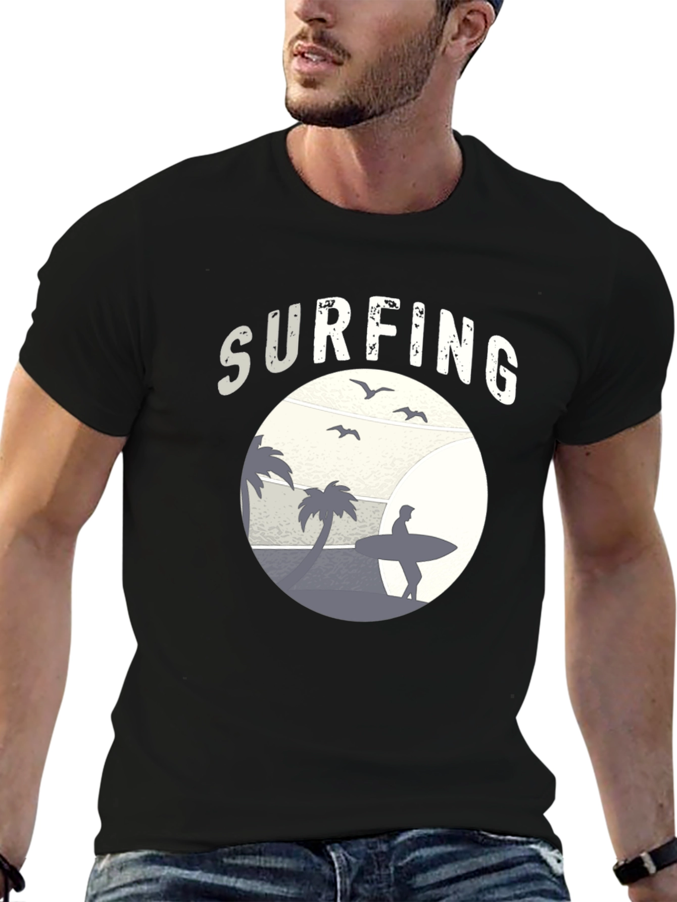 Surfing Graphic Tee - Beach Vibes Cotton T-Shirt
