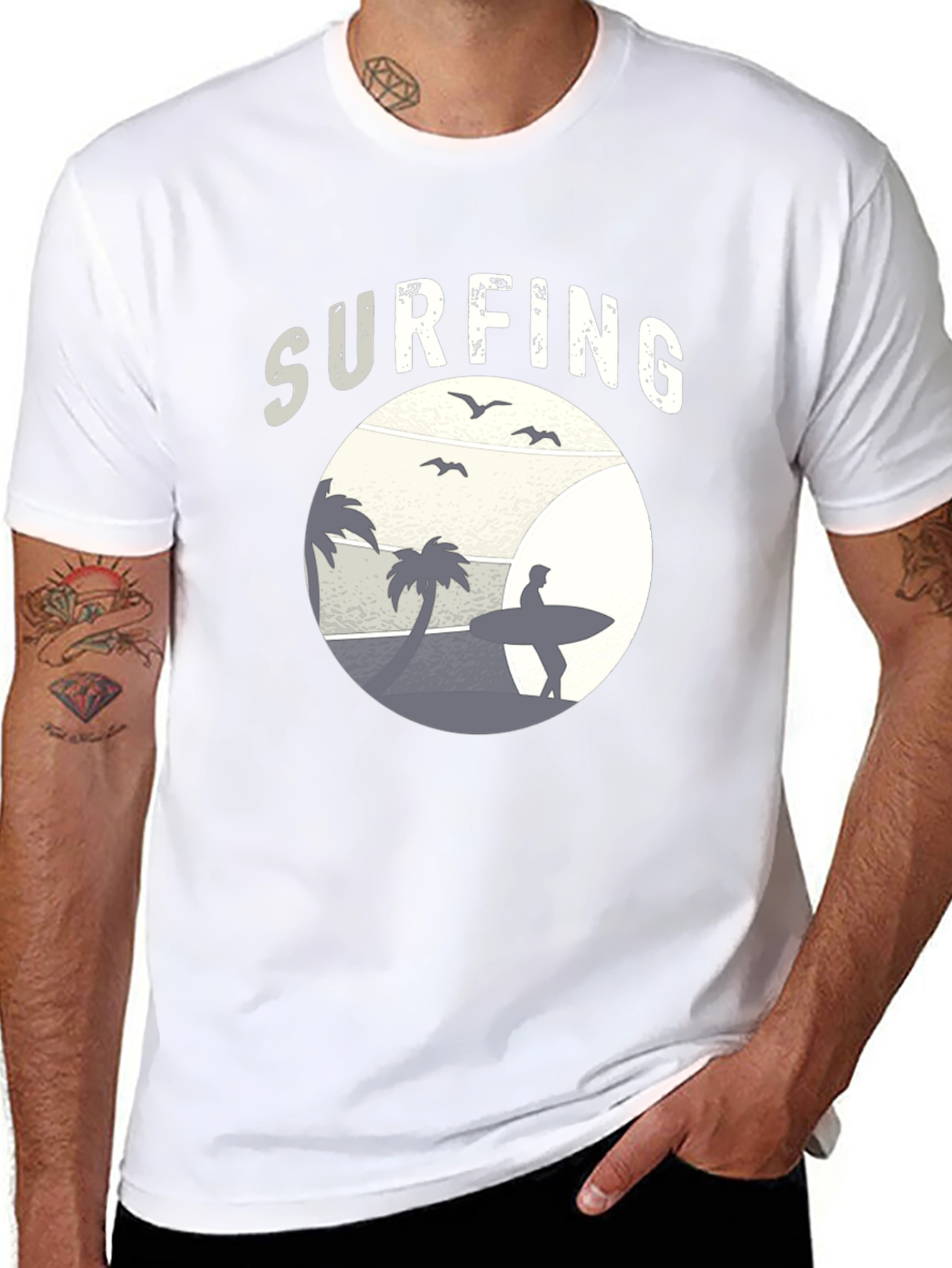 Surfing Graphic Tee - Beach Vibes Cotton T-Shirt