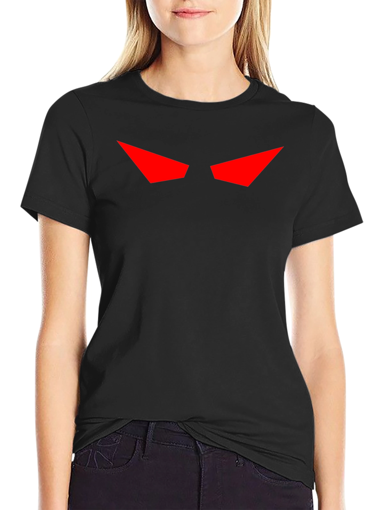 Mens Black T-Shirt with Red Eyes Graphic