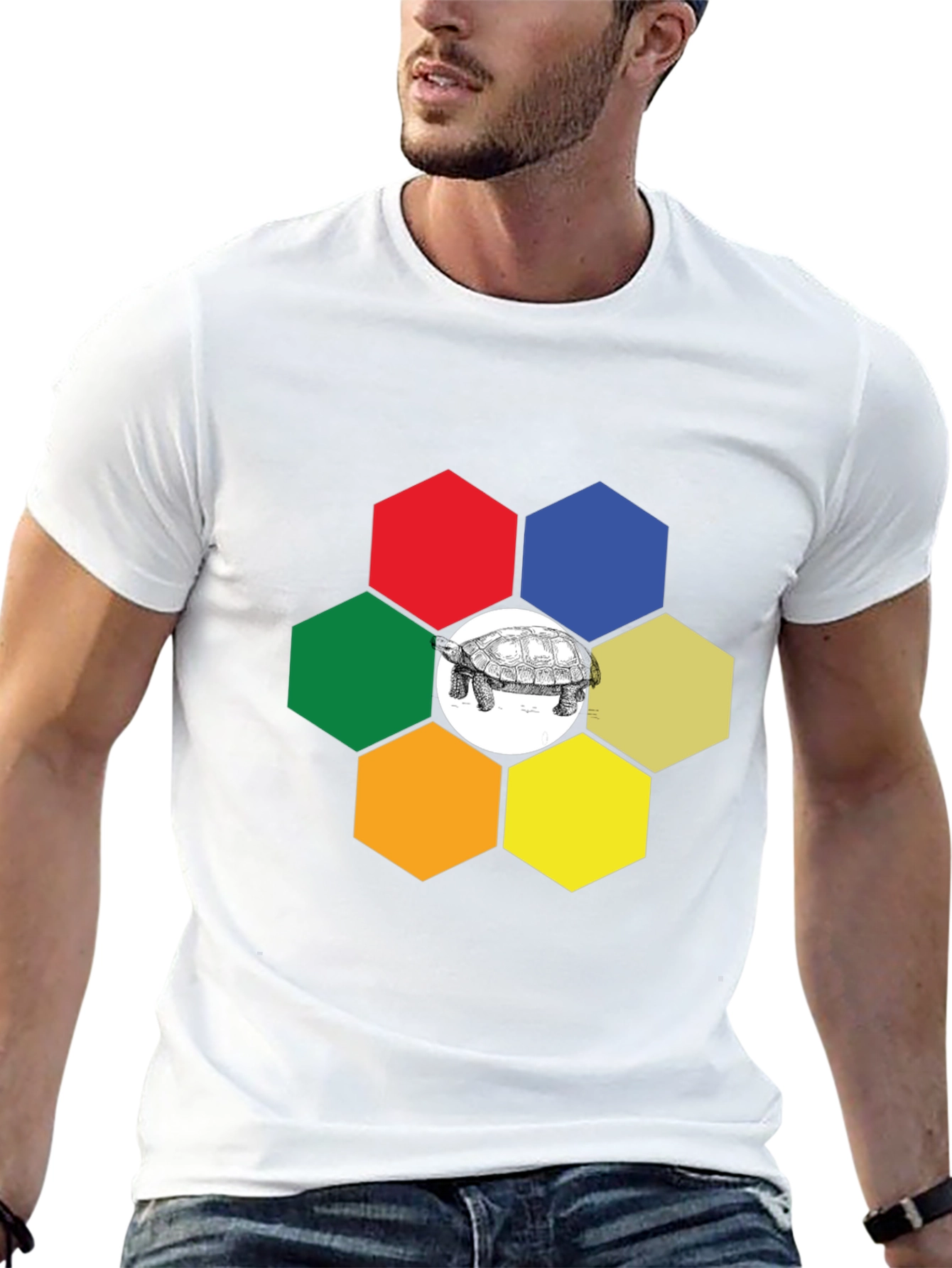 Hexagon Turtle Graphic Tee - Unique Design