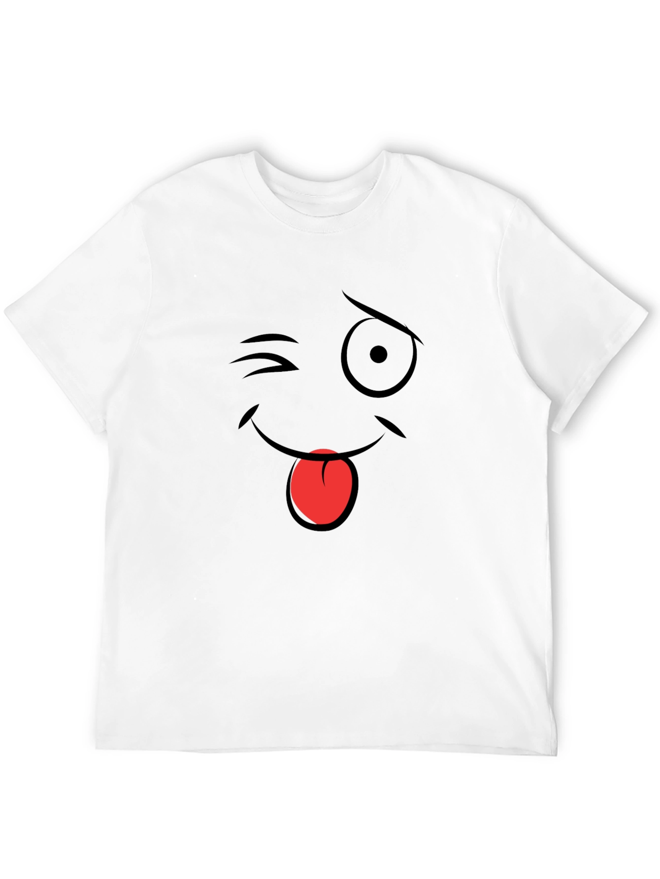 Winking Emoji Graphic T-Shirt - Black Cotton Blend