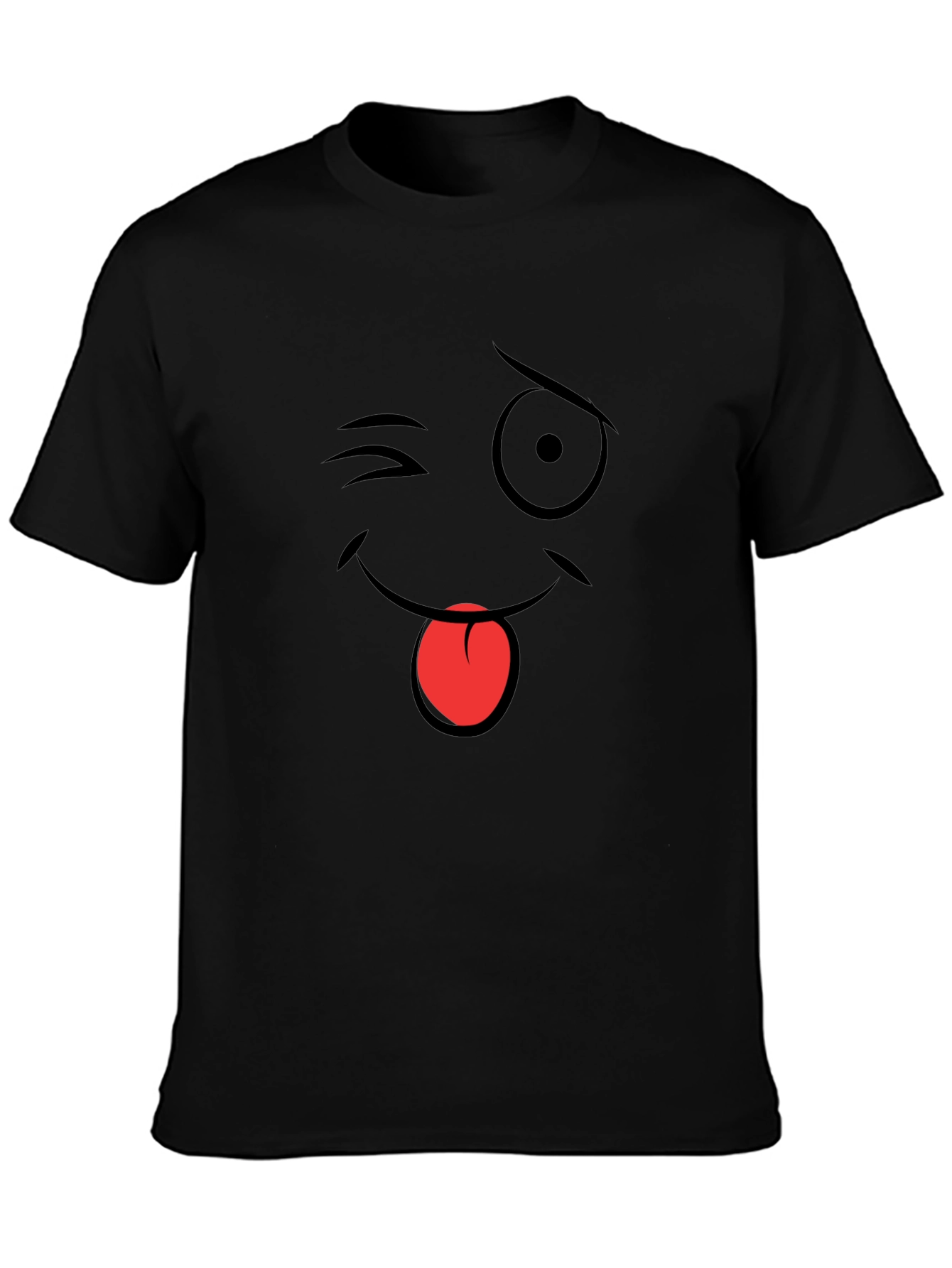 Winking Emoji Graphic T-Shirt - Black Cotton Blend