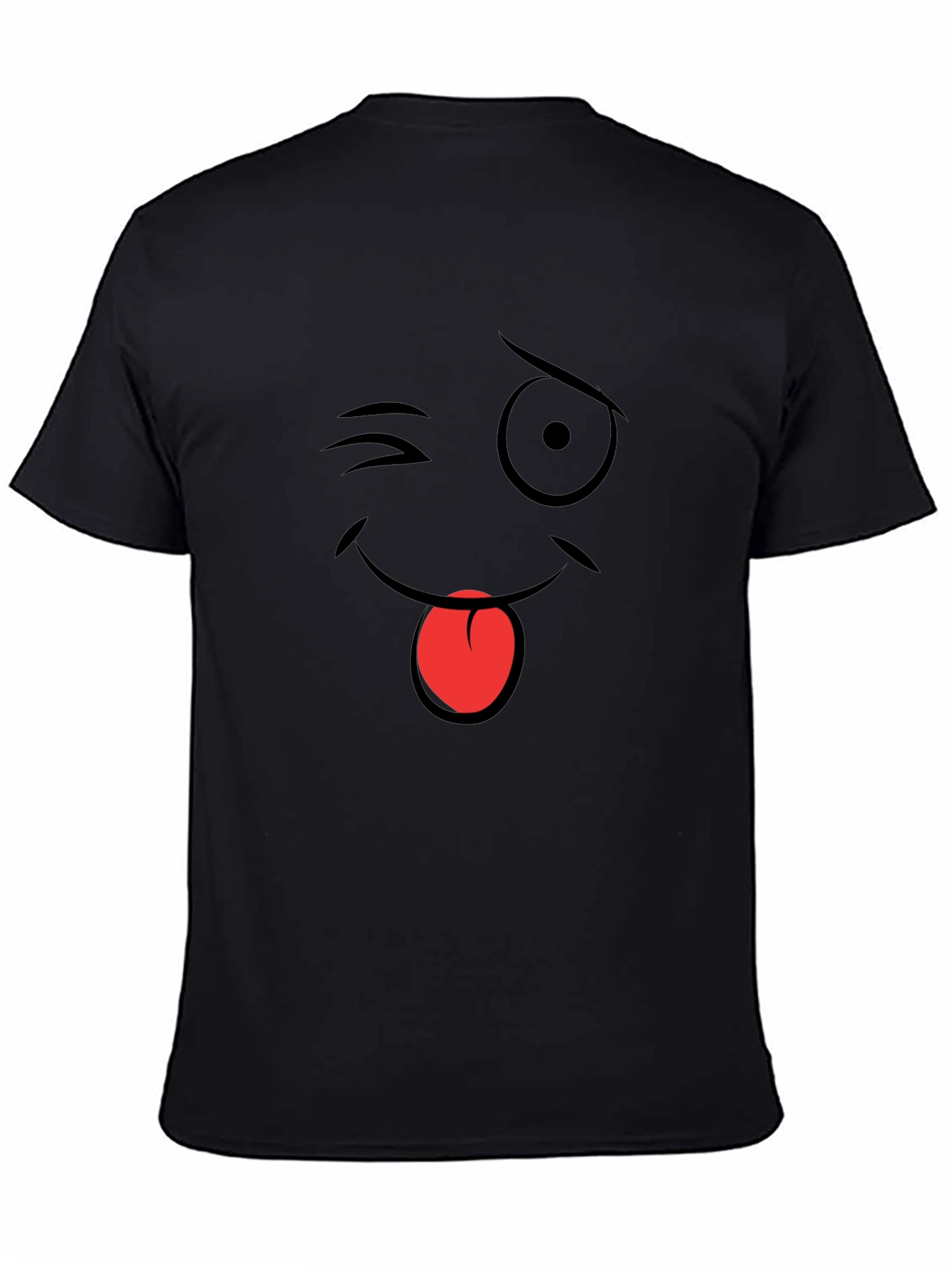 Winking Emoji Graphic T-Shirt - Black Cotton Blend
