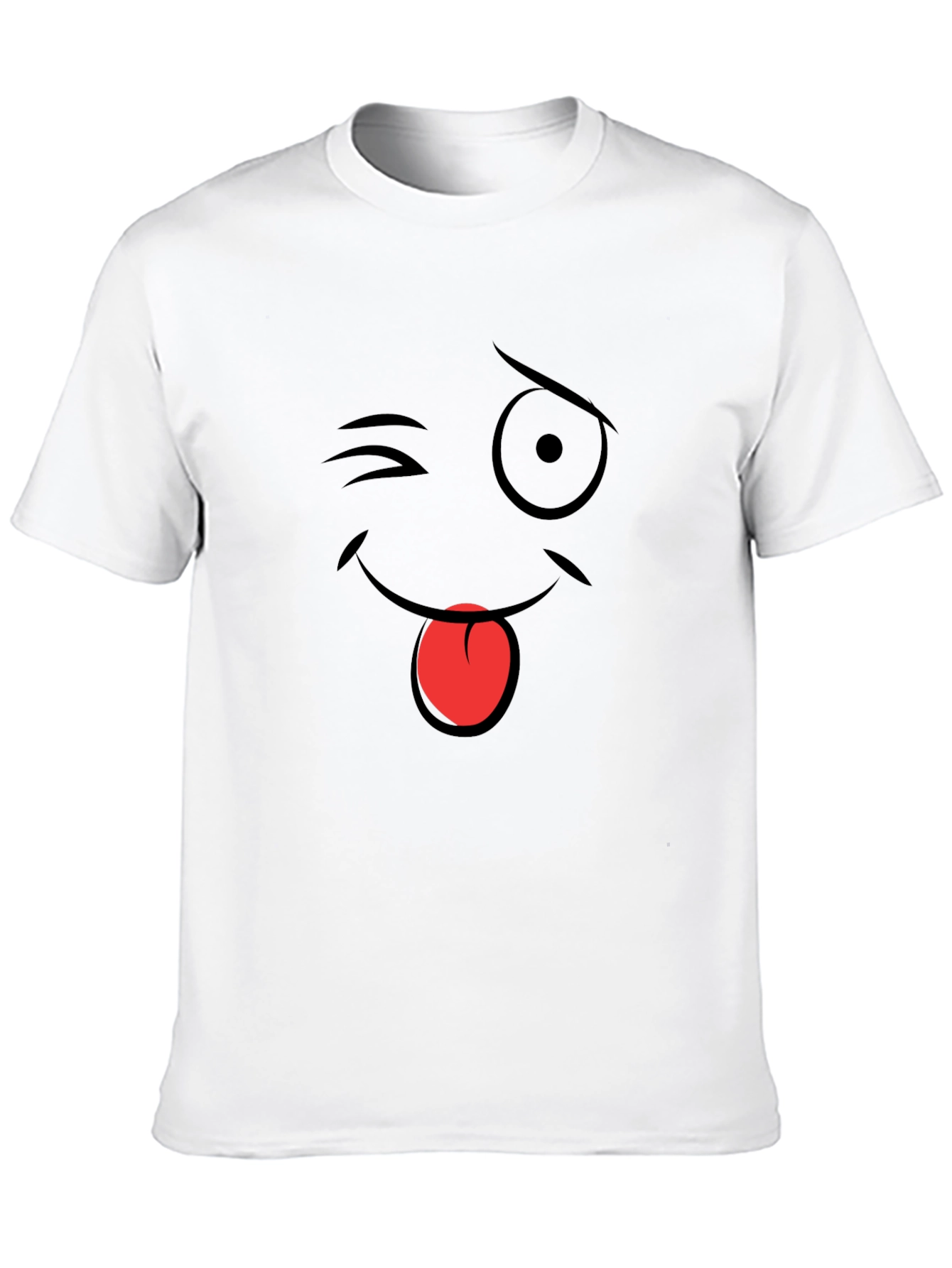 Winking Emoji Graphic T-Shirt - Black Cotton Blend