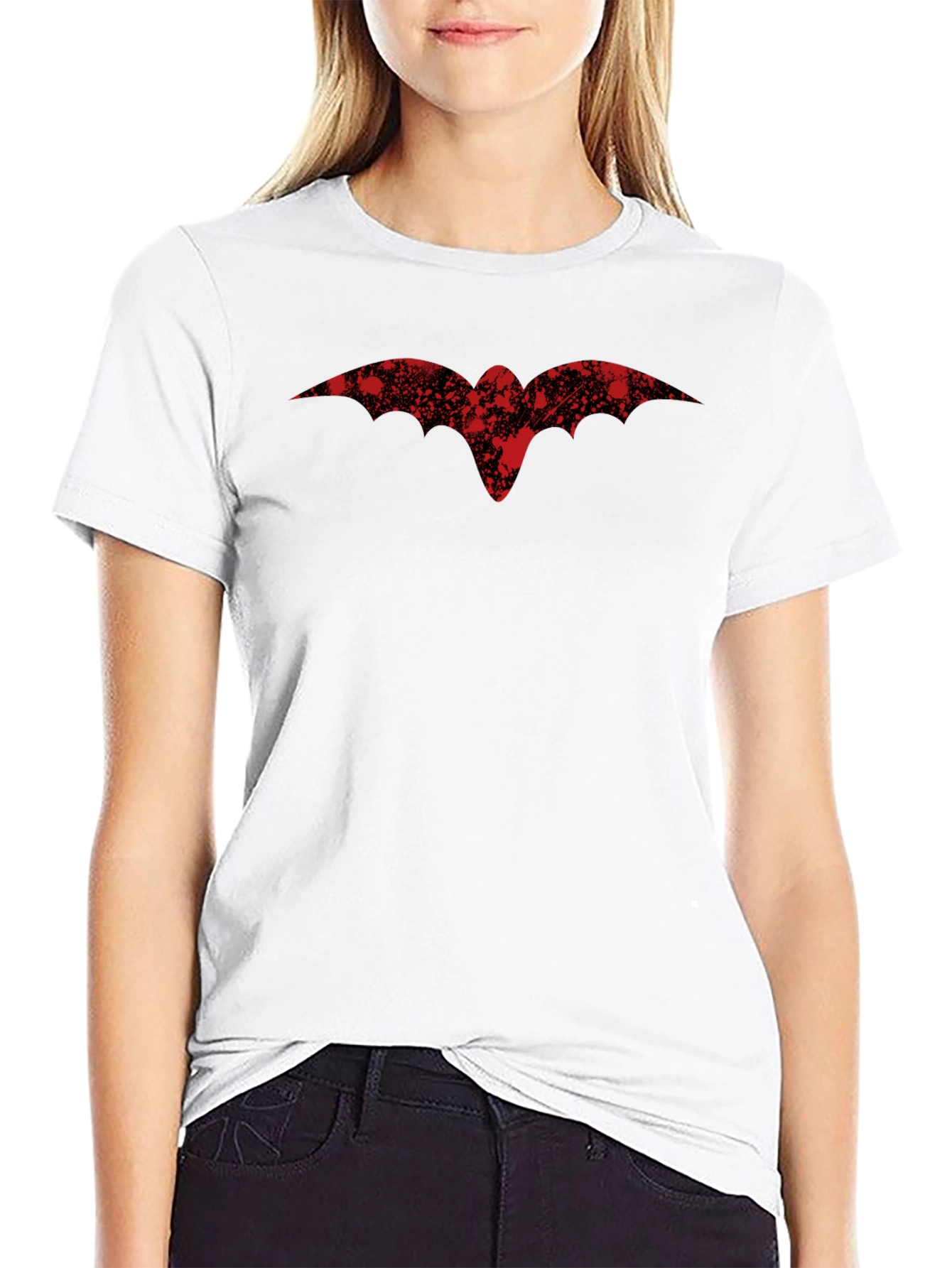 Distressed Red Bat Logo Black T-Shirt