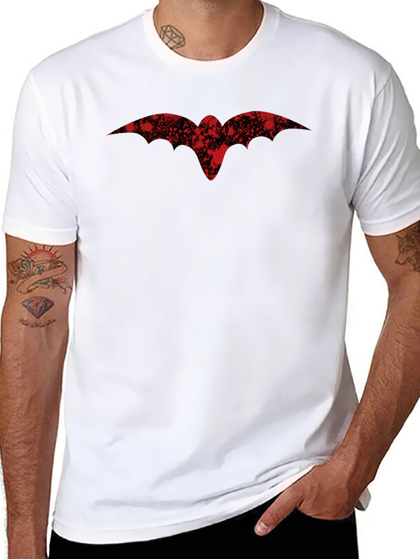 Distressed Red Bat Logo Black T-Shirt