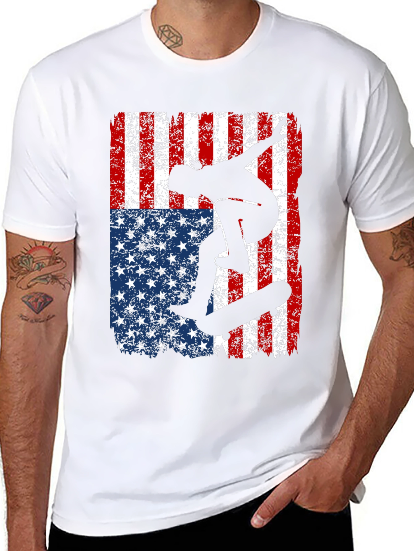 Skateboarder American Flag Graphic T-Shirt