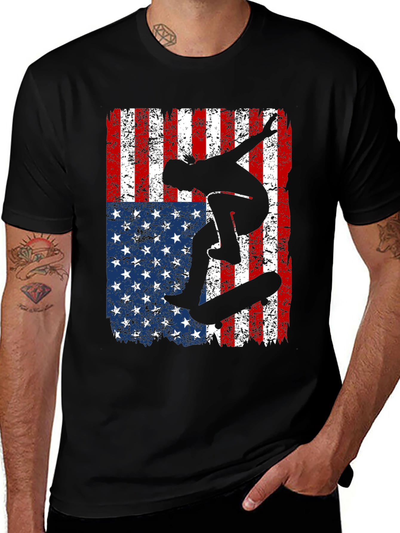 Skateboarder American Flag Graphic T-Shirt