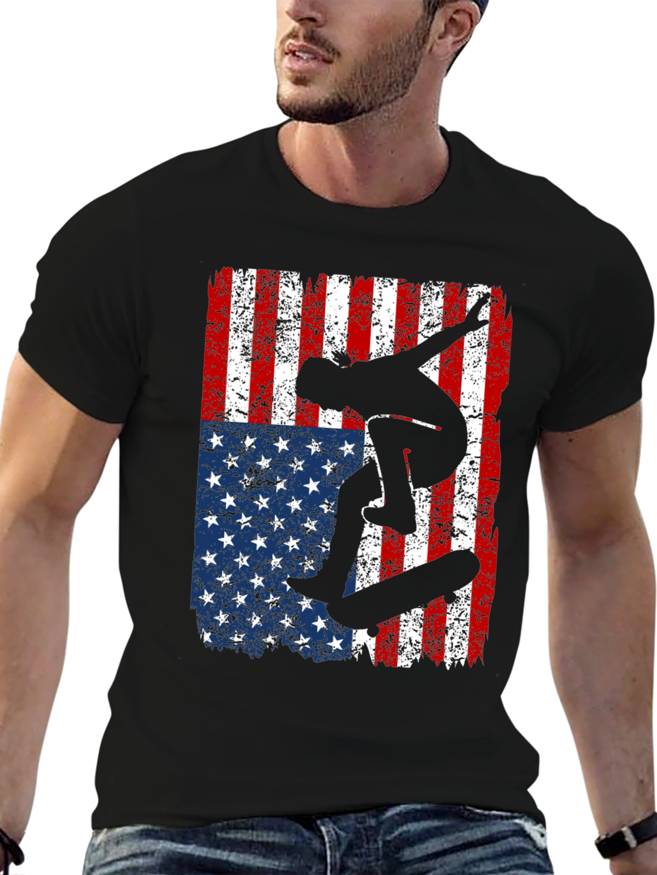 Skateboarder American Flag Graphic T-Shirt