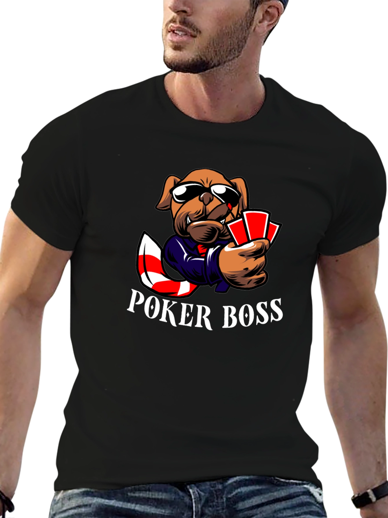Poker Boss Dog Graphic T-Shirt - Playful Design