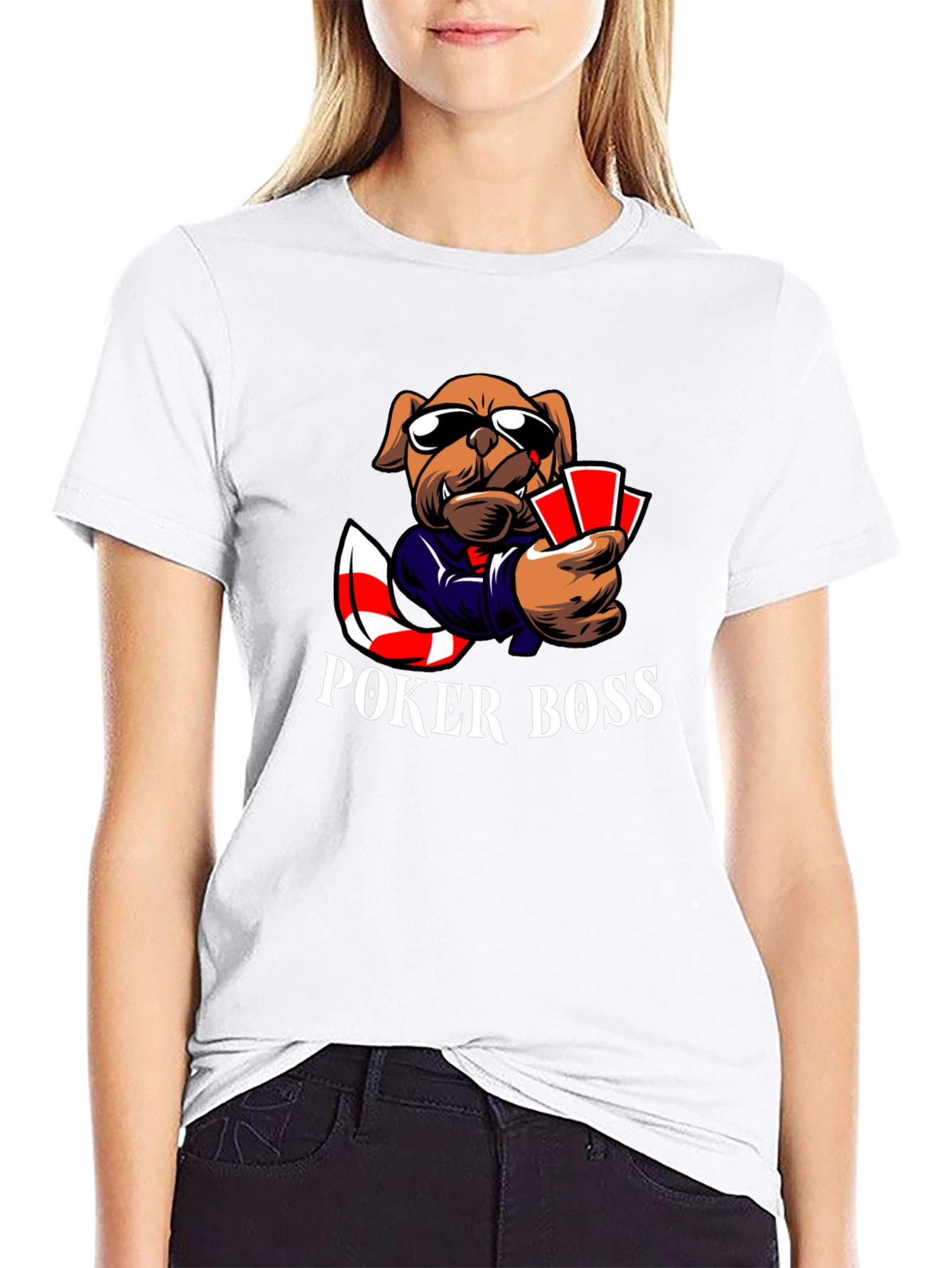 Poker Boss Dog Graphic T-Shirt - Playful Design