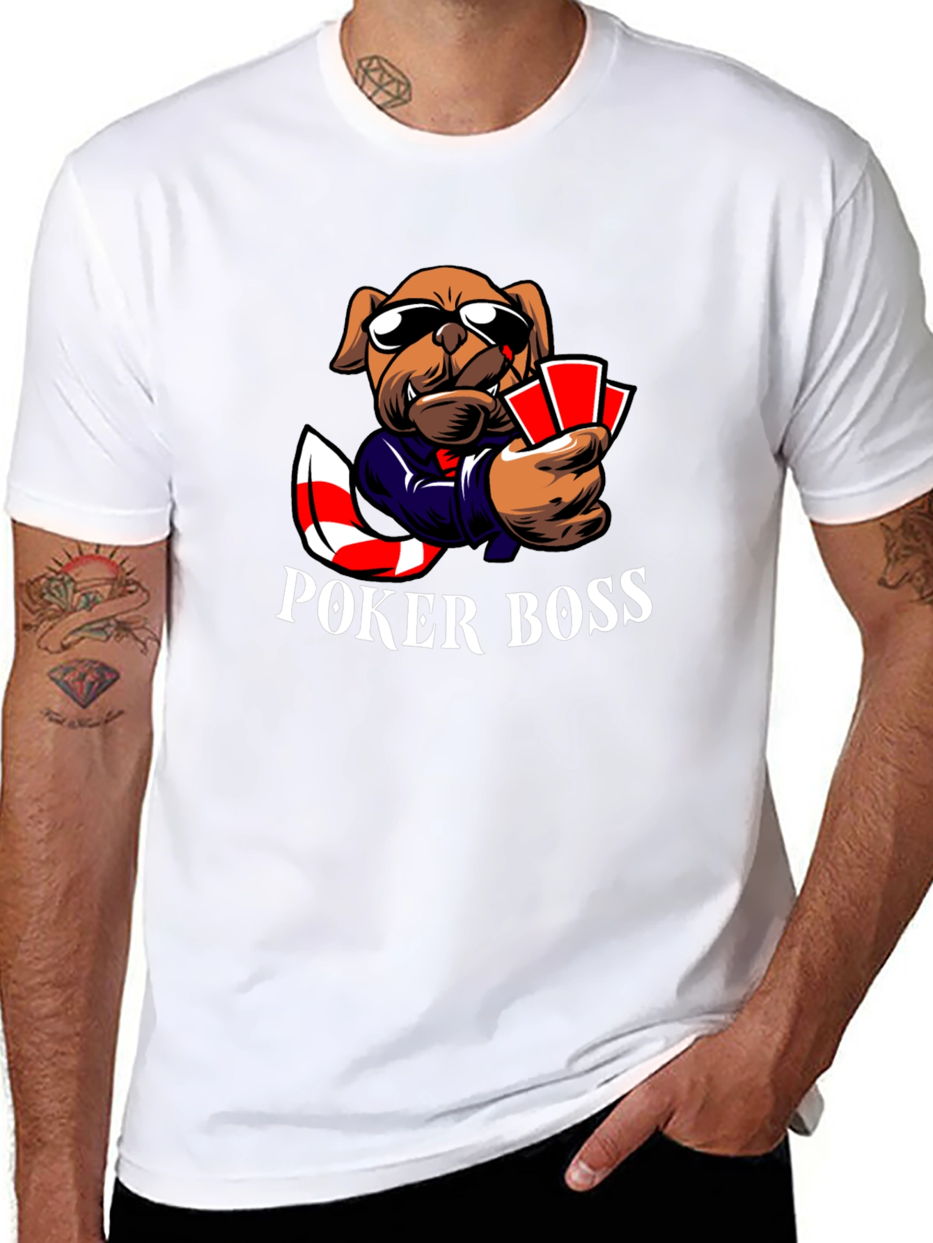 Poker Boss Dog Graphic T-Shirt - Playful Design