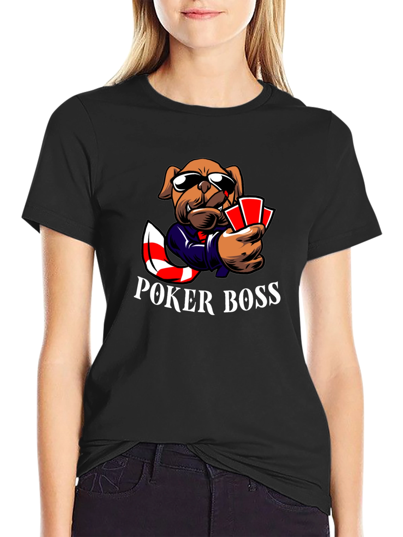 Poker Boss Dog Graphic T-Shirt - Playful Design