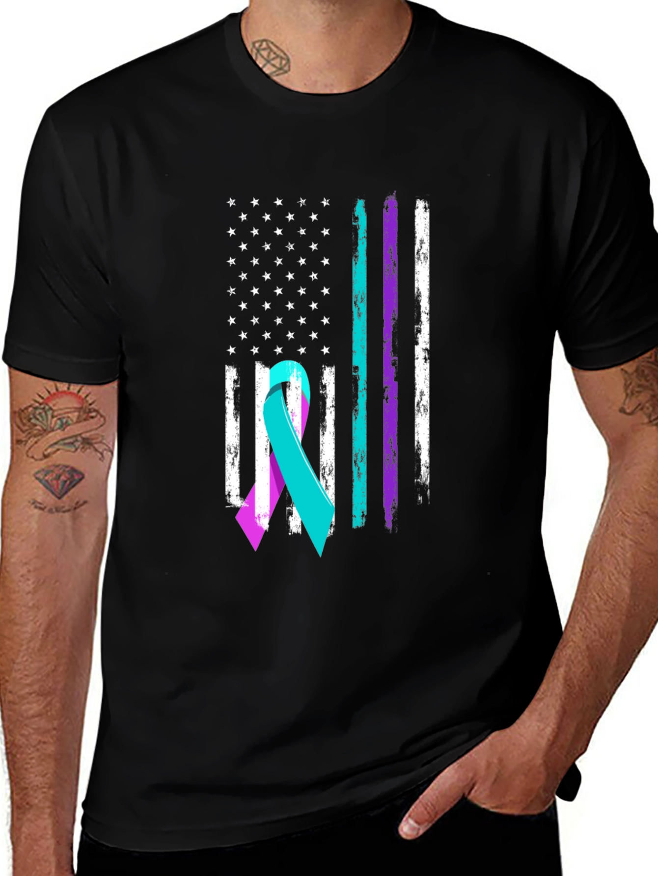 Awareness Ribbon Flag Graphic Tee - Black
