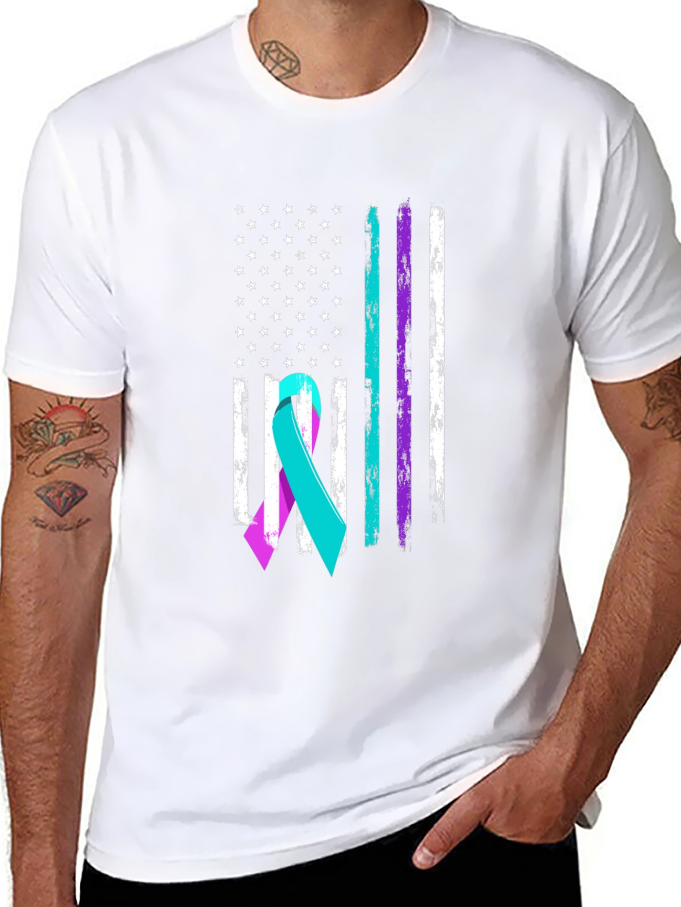 Awareness Ribbon Flag Graphic Tee - Black