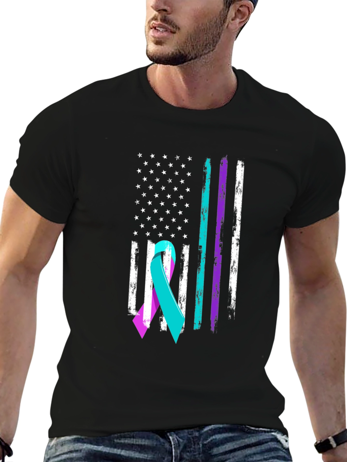 Awareness Ribbon Flag Graphic Tee - Black