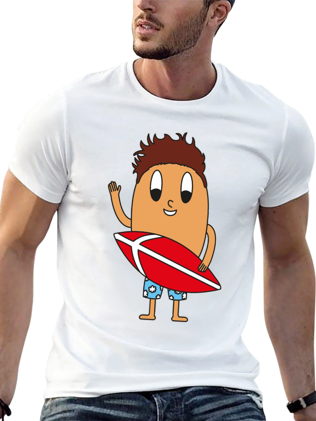 Funny Surfing Egg Cartoon Graphic T-Shirt