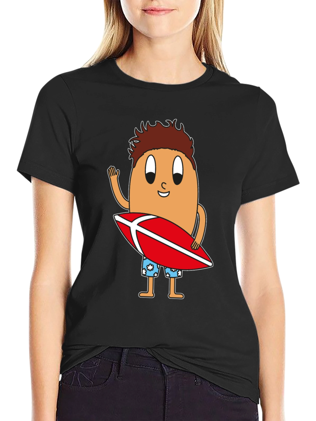 Funny Surfing Egg Cartoon Graphic T-Shirt