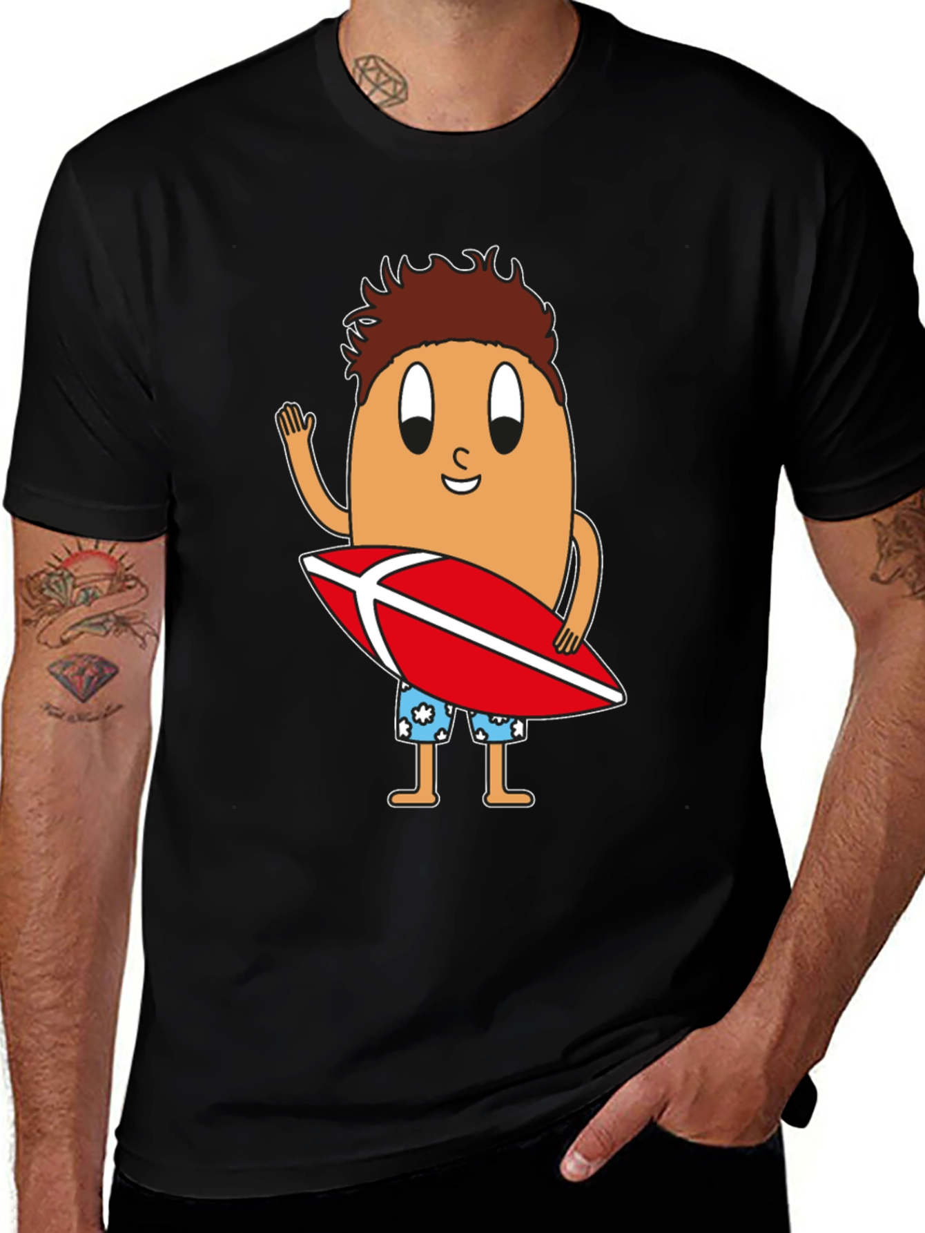 Funny Surfing Egg Cartoon Graphic T-Shirt