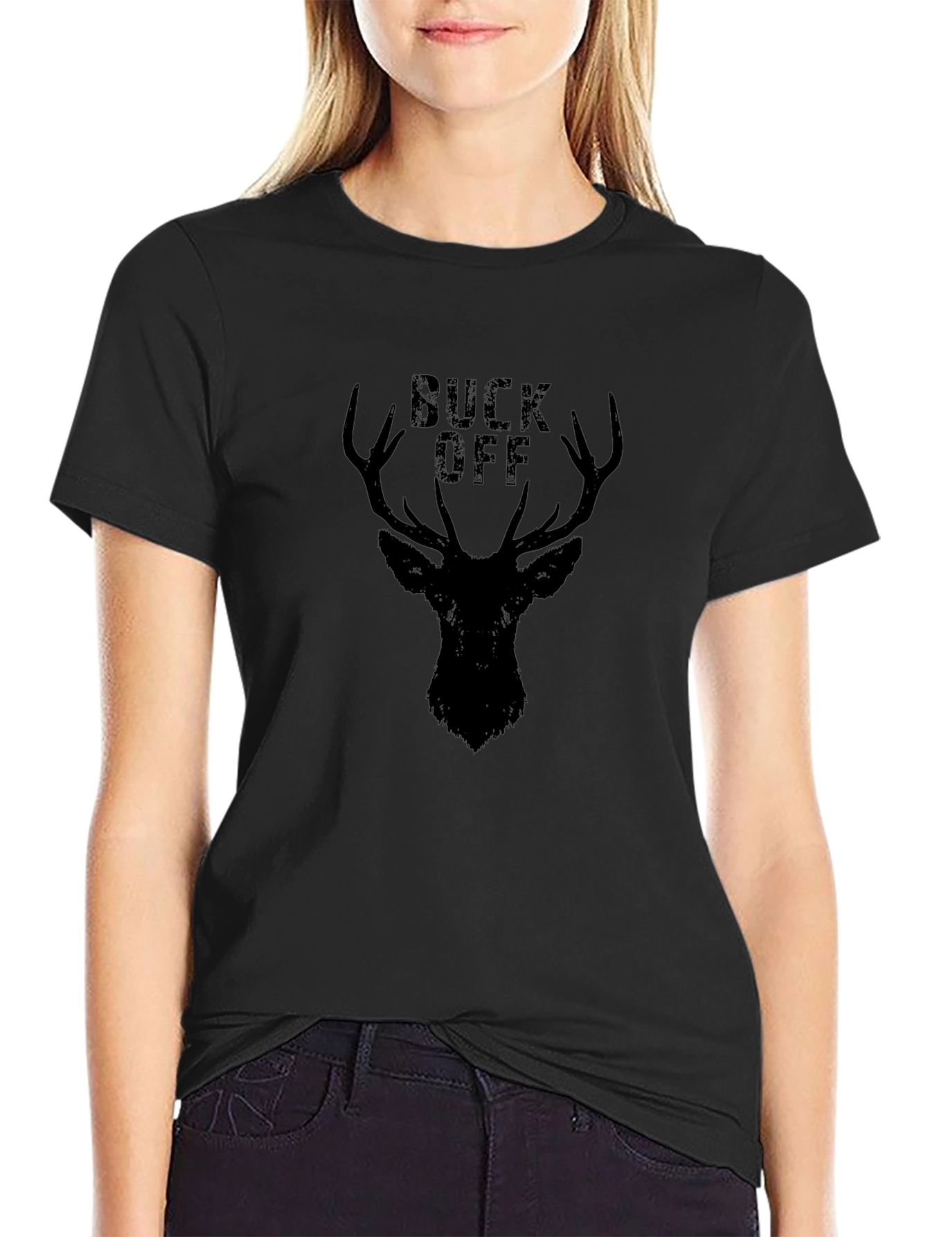 Buck Off Deer Graphic Tee - Black Cotton T-Shirt