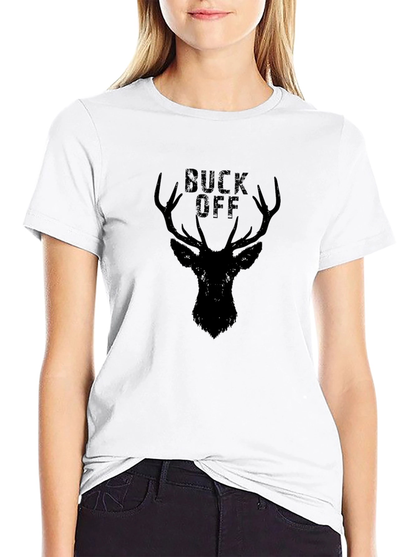 Buck Off Deer Graphic Tee - Black Cotton T-Shirt