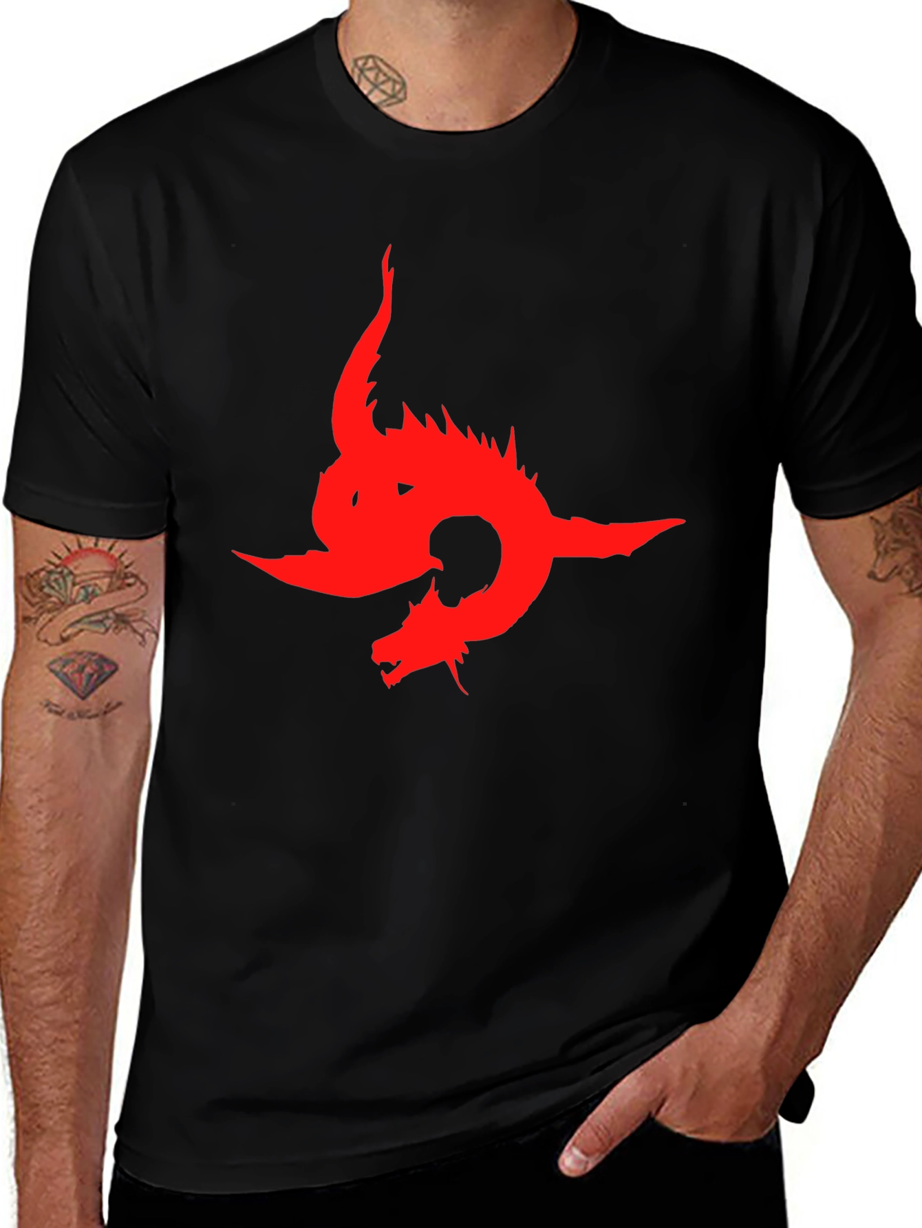 Dragon Graphic Print T-Shirt - Bold Red Design