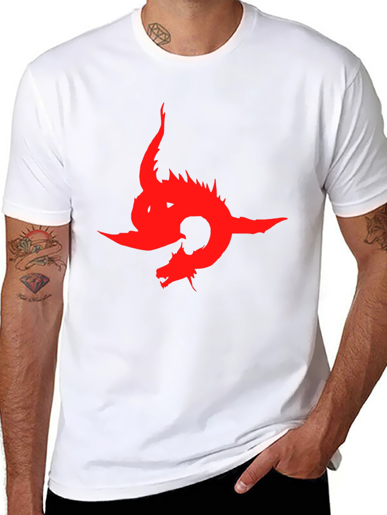 Dragon Graphic Print T-Shirt - Bold Red Design