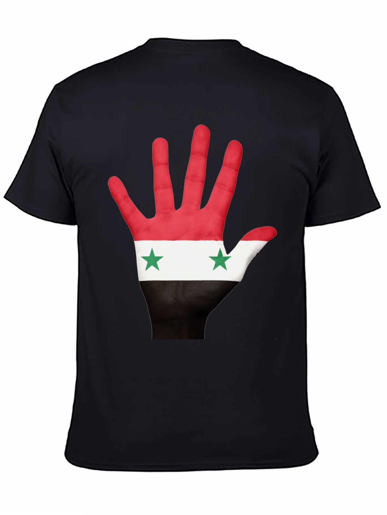 Syria Flag Hand Print T-Shirt - Black
