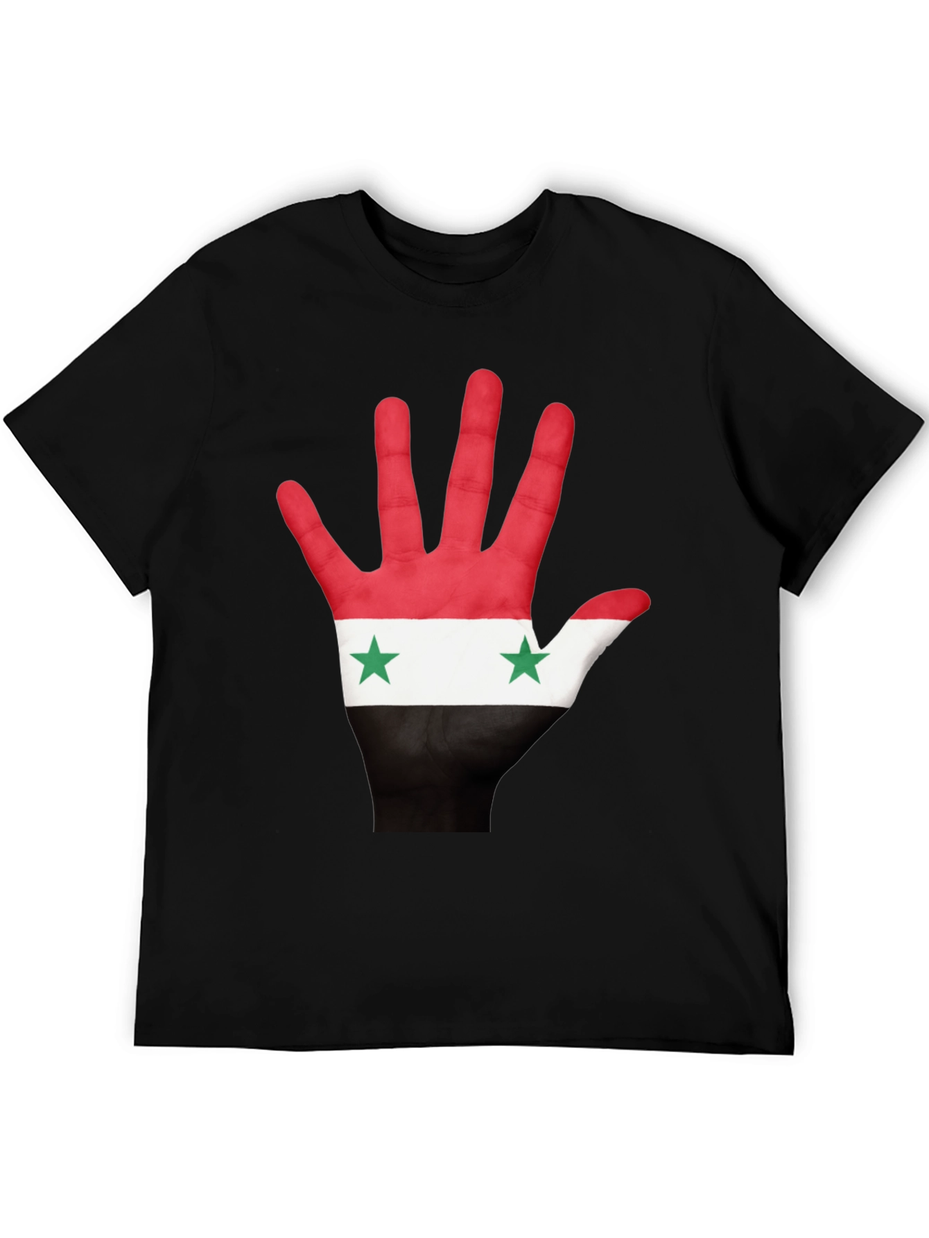 Syria Flag Hand Print T-Shirt - Black