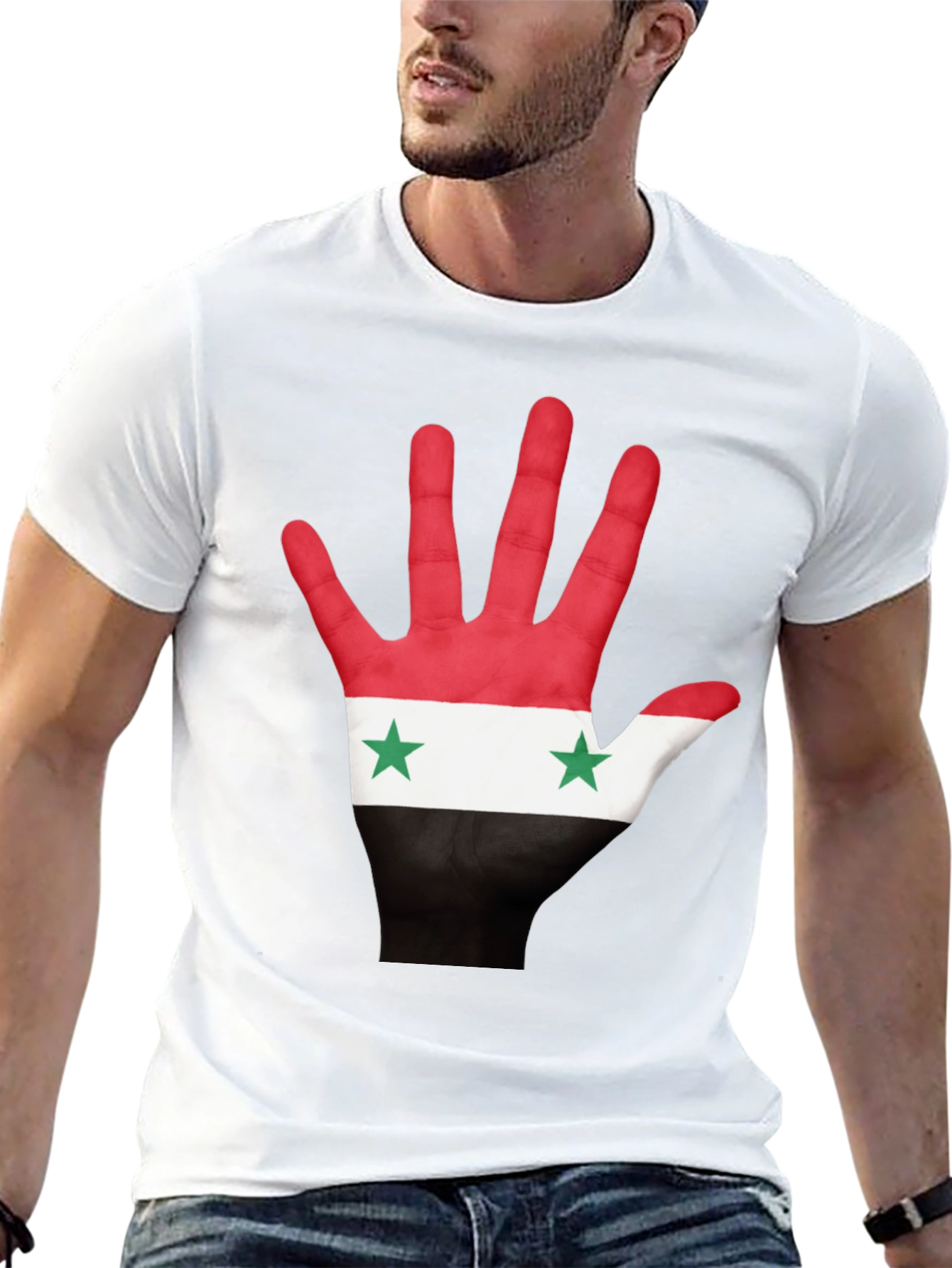 Syria Flag Hand Print T-Shirt - Black
