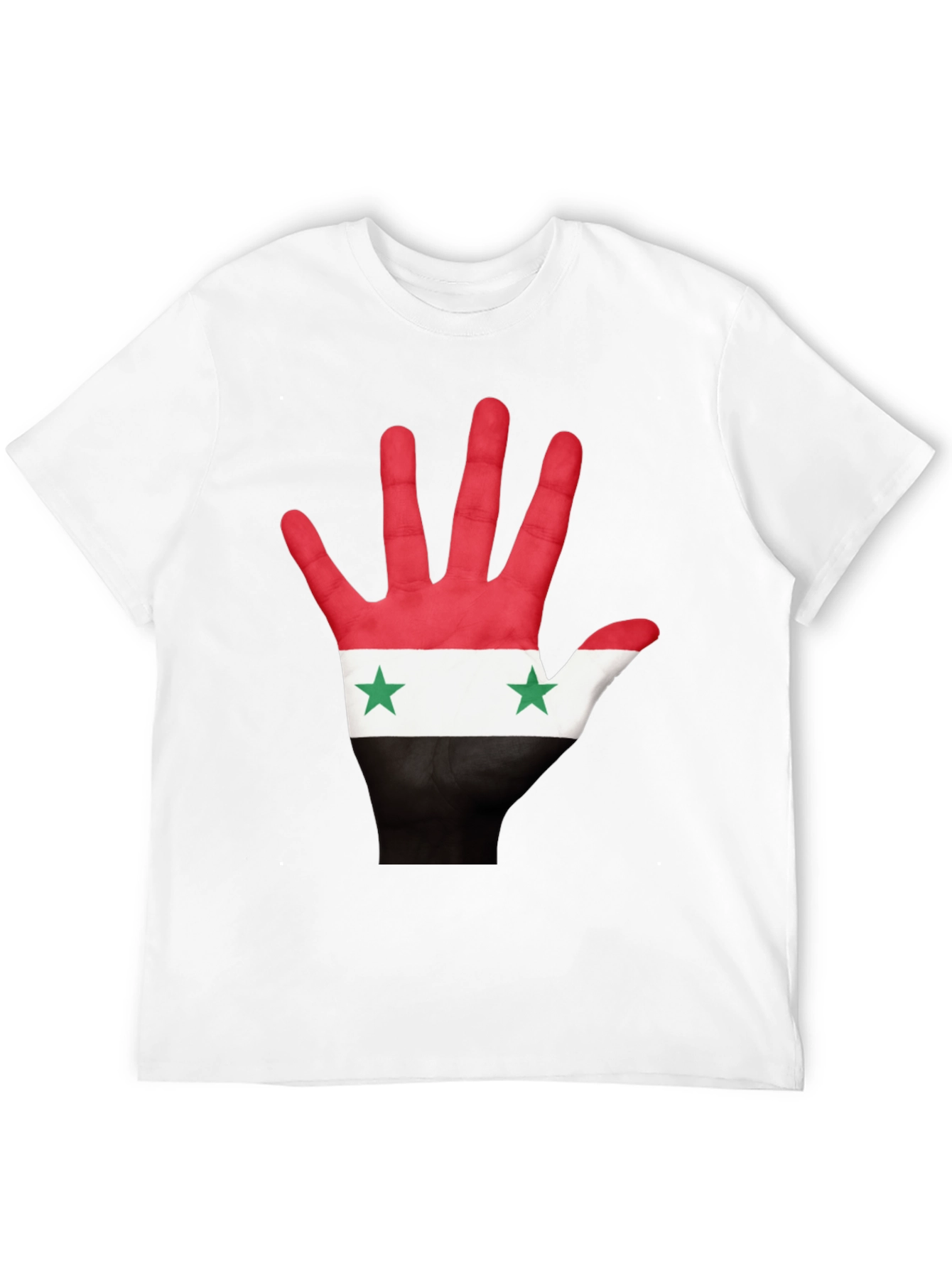 Syria Flag Hand Print T-Shirt - Black