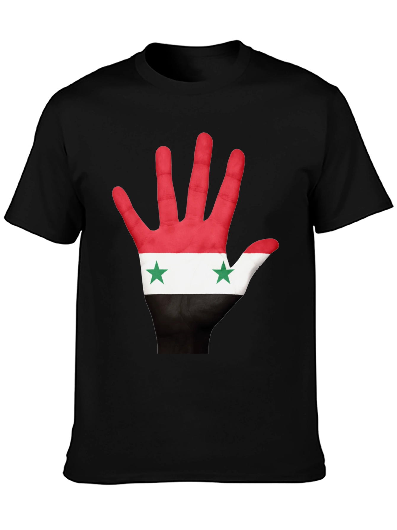 Syria Flag Hand Print T-Shirt - Black