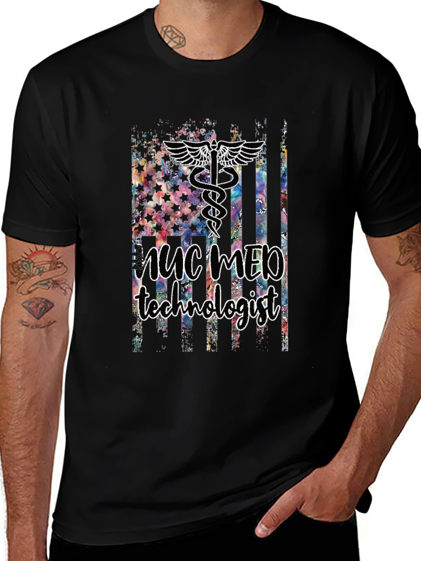 Nuclear Med Tech T-Shirt - American Flag Design