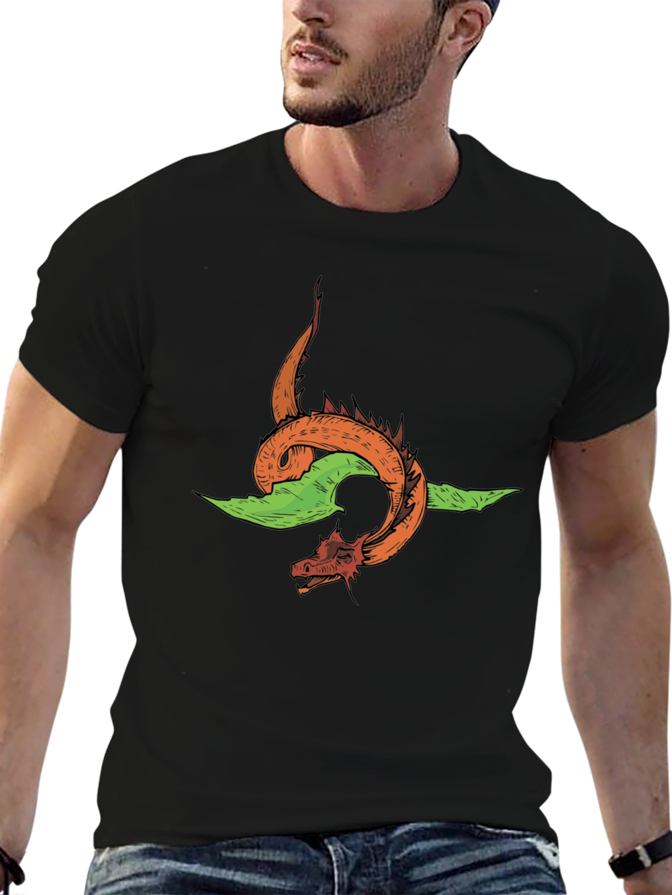 Dragon Graphic Tee - Black Cotton T-Shirt