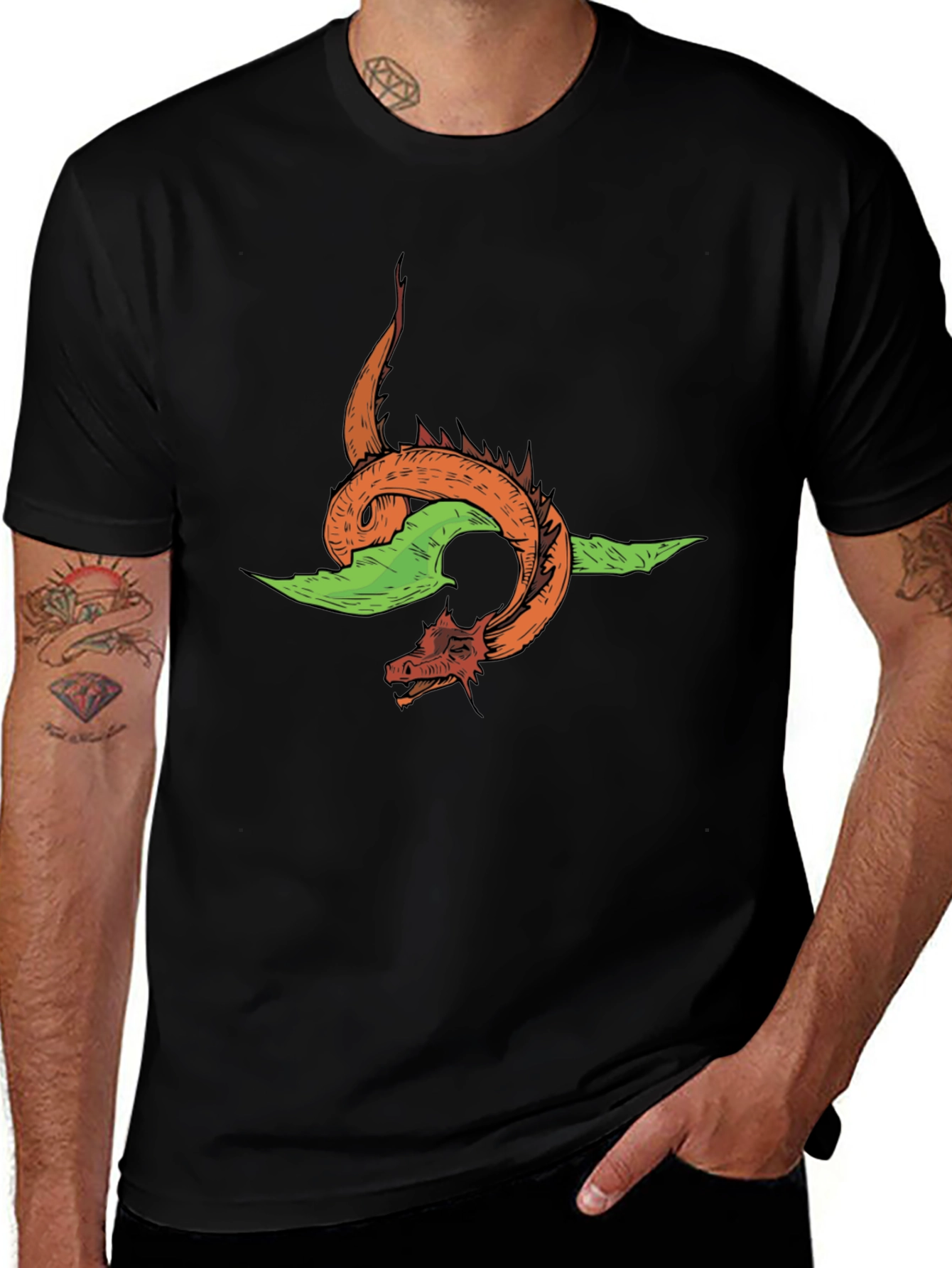 Dragon Graphic Tee - Black Cotton T-Shirt