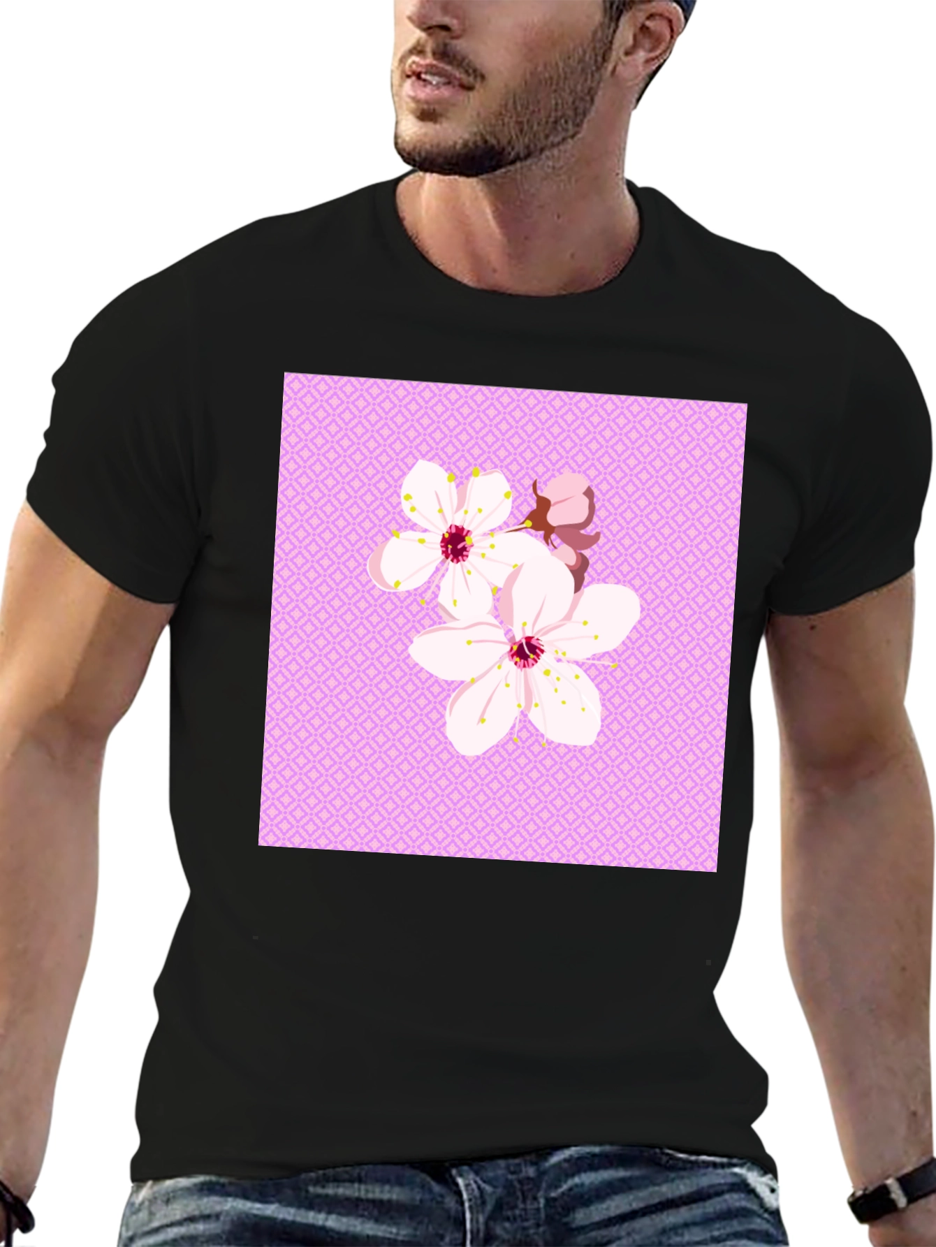 Floral Cherry Blossom Graphic Tee - Black