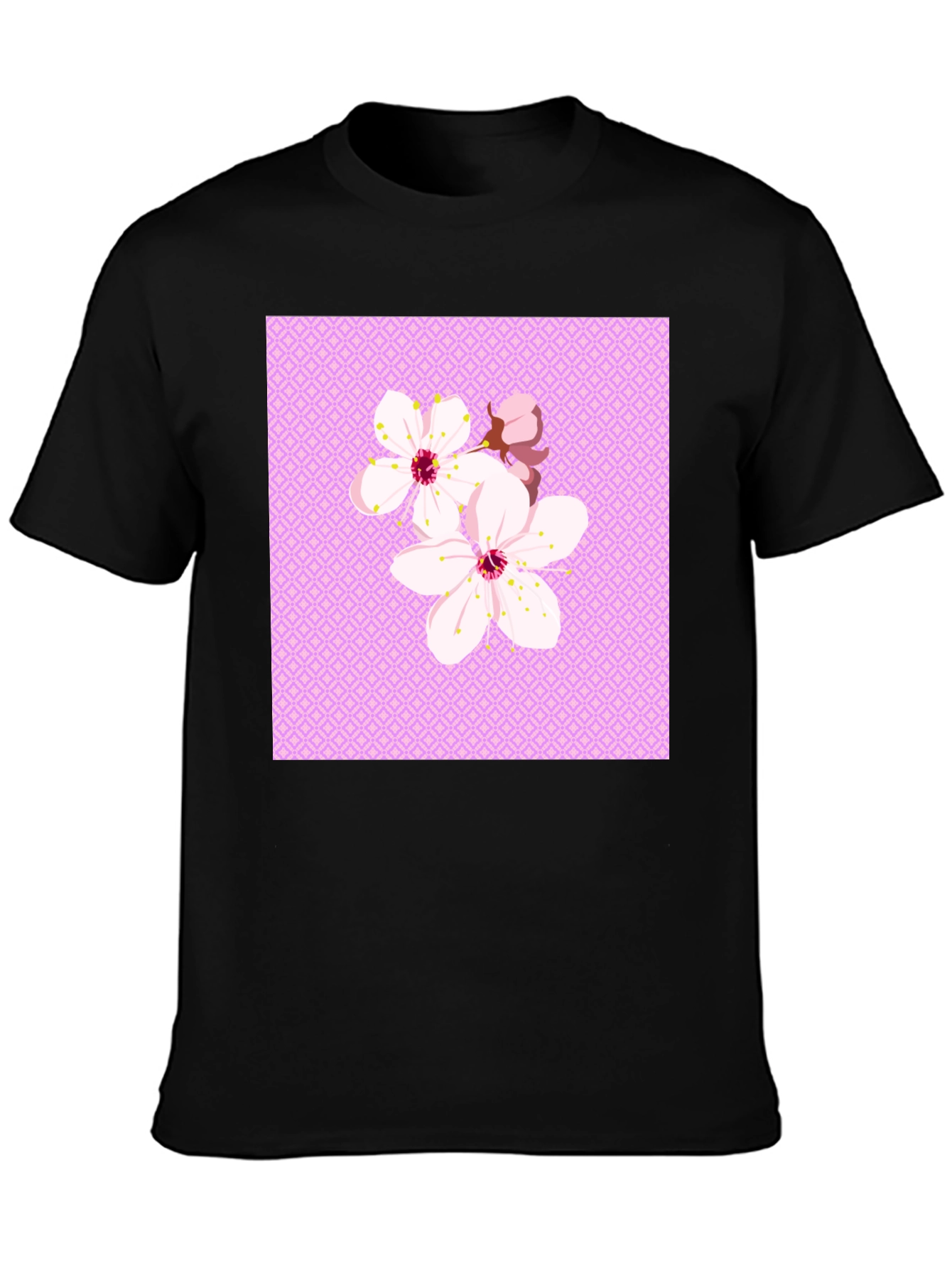 Floral Cherry Blossom Graphic Tee - Black