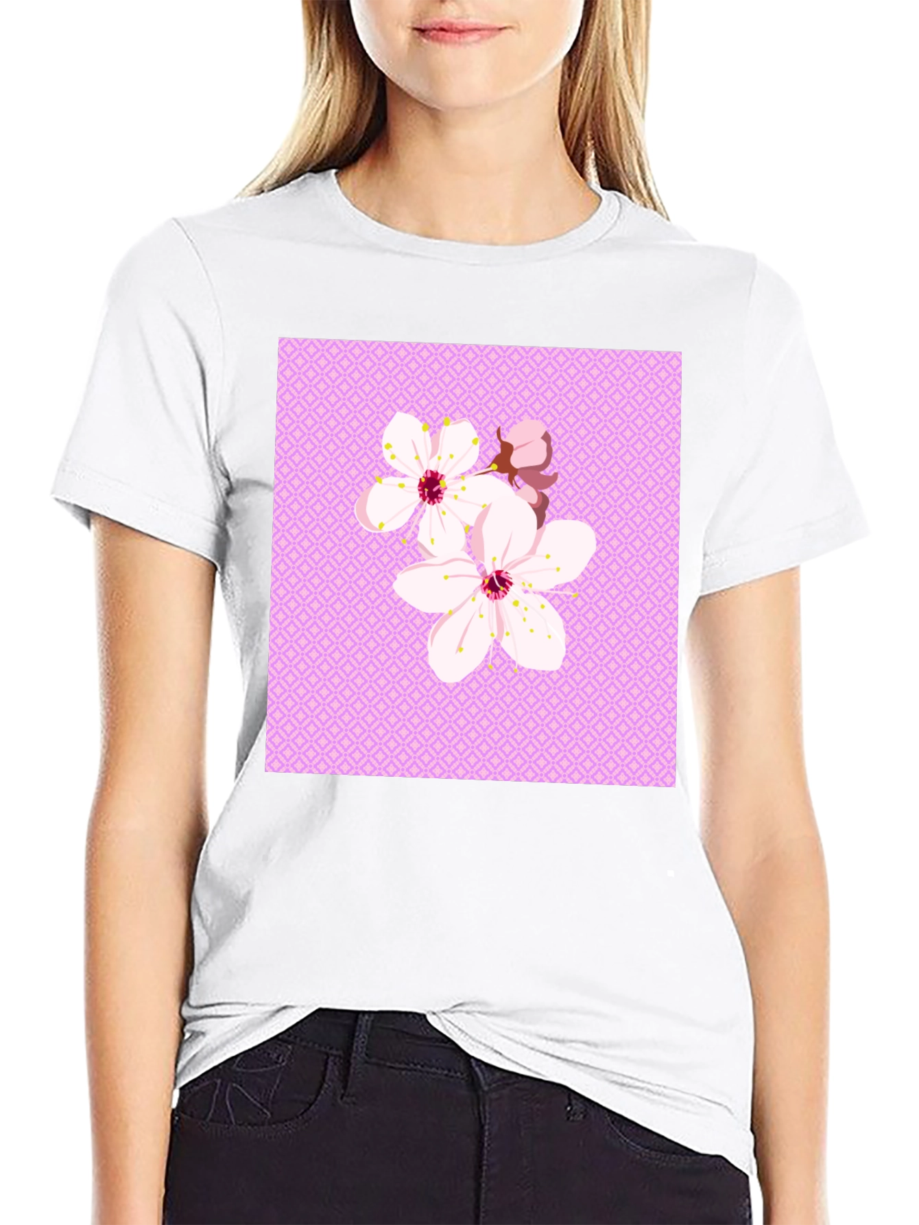 Floral Cherry Blossom Graphic Tee - Black