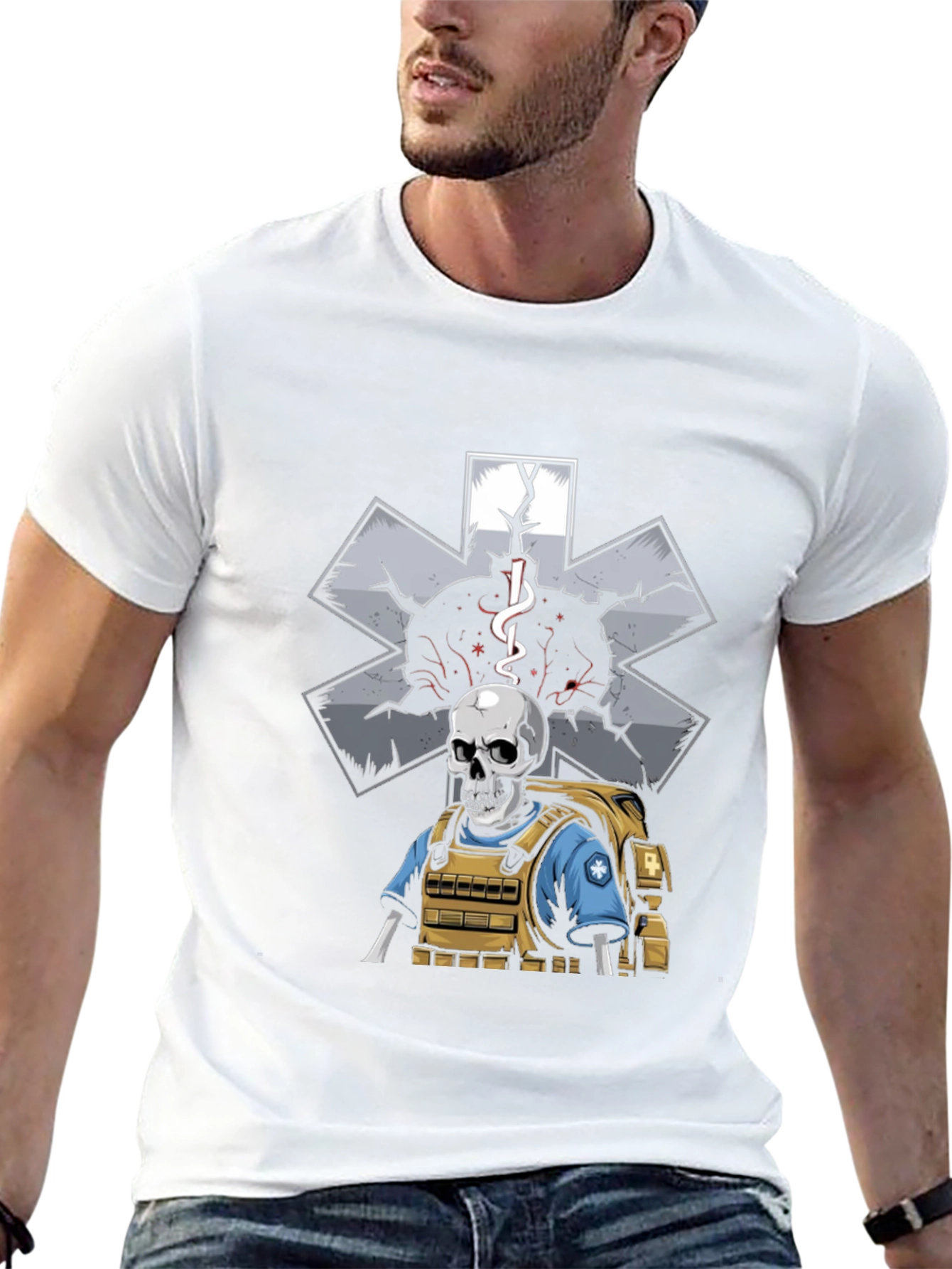 Skeleton EMT T-Shirt: Medical Star of Life Graphic Tee
