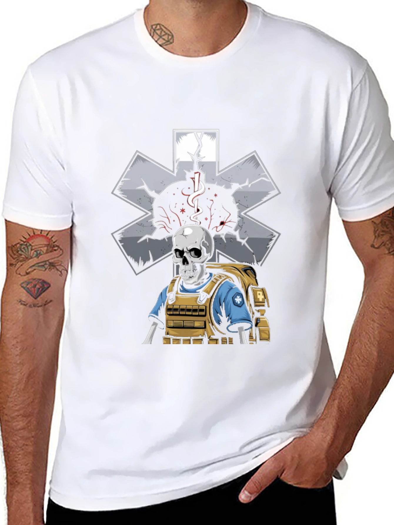 Skeleton EMT T-Shirt: Medical Star of Life Graphic Tee