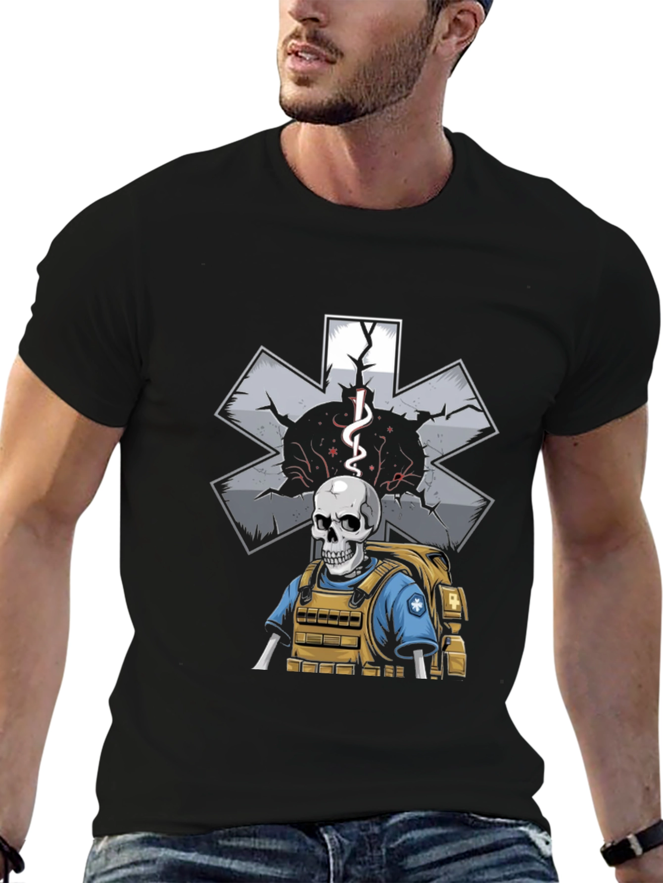 Skeleton EMT T-Shirt: Medical Star of Life Graphic Tee