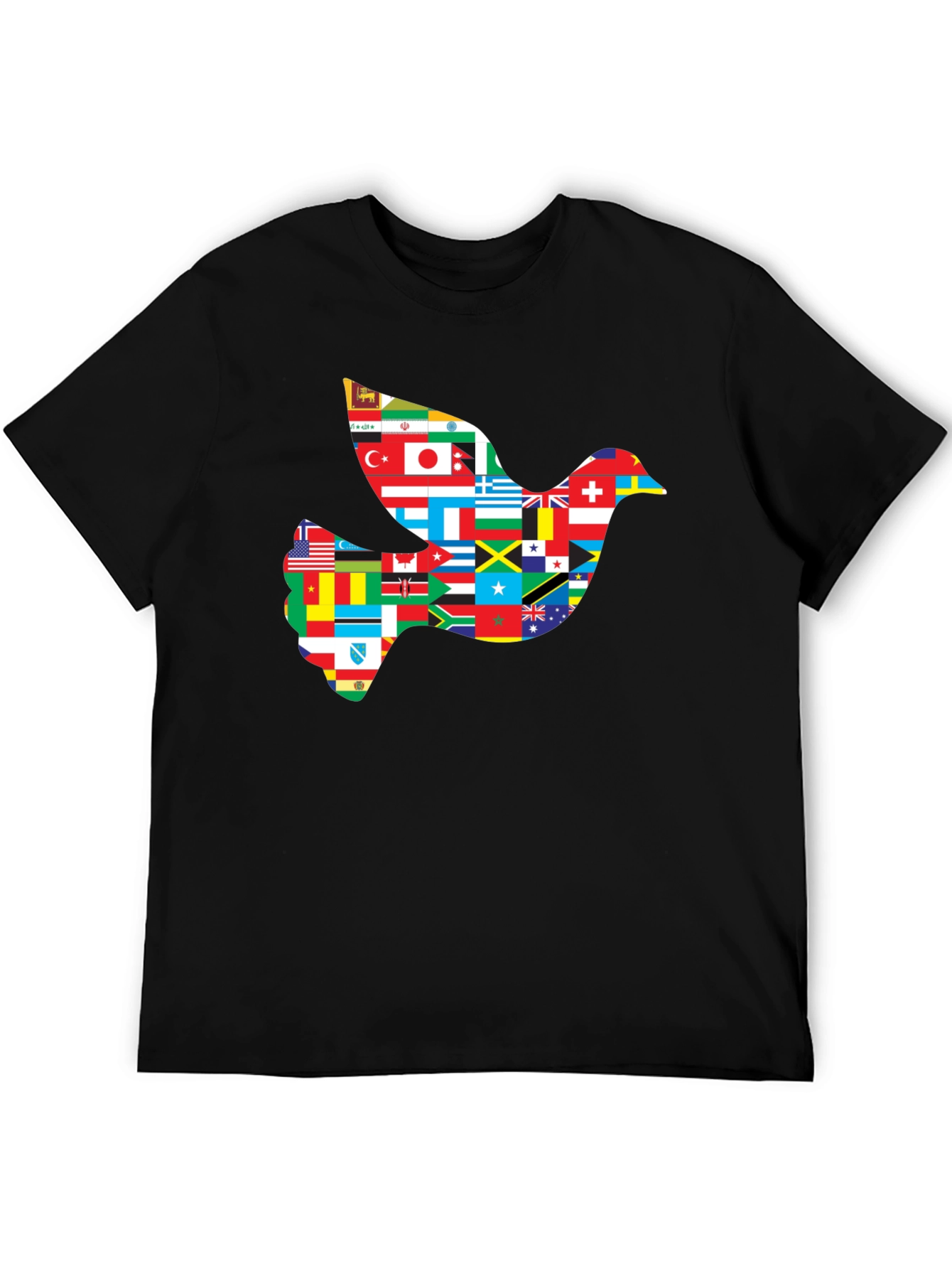 Peace Dove Flags Graphic Tee - Black Cotton Shirt