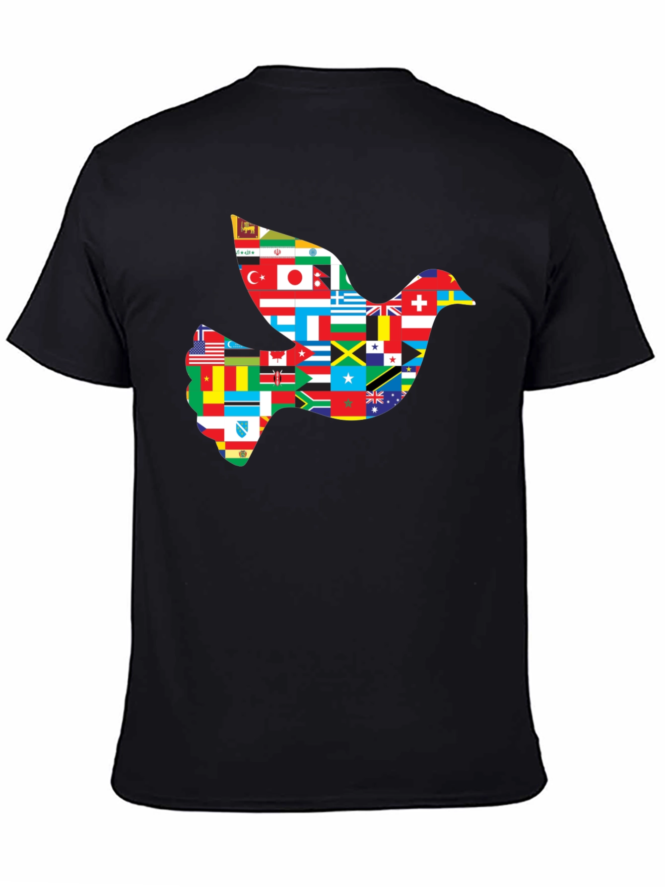 Peace Dove Flags Graphic Tee - Black Cotton Shirt