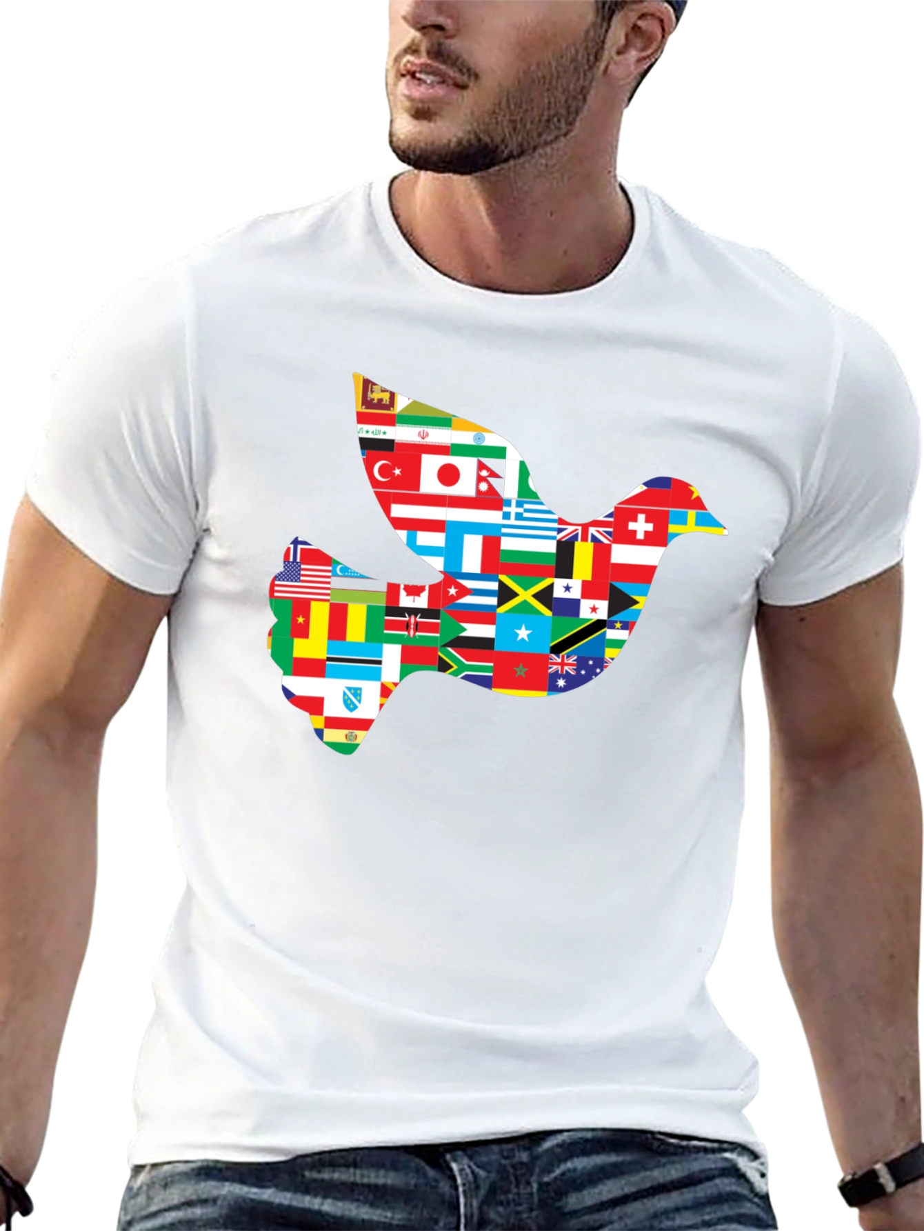 Peace Dove Flags Graphic Tee - Black Cotton Shirt