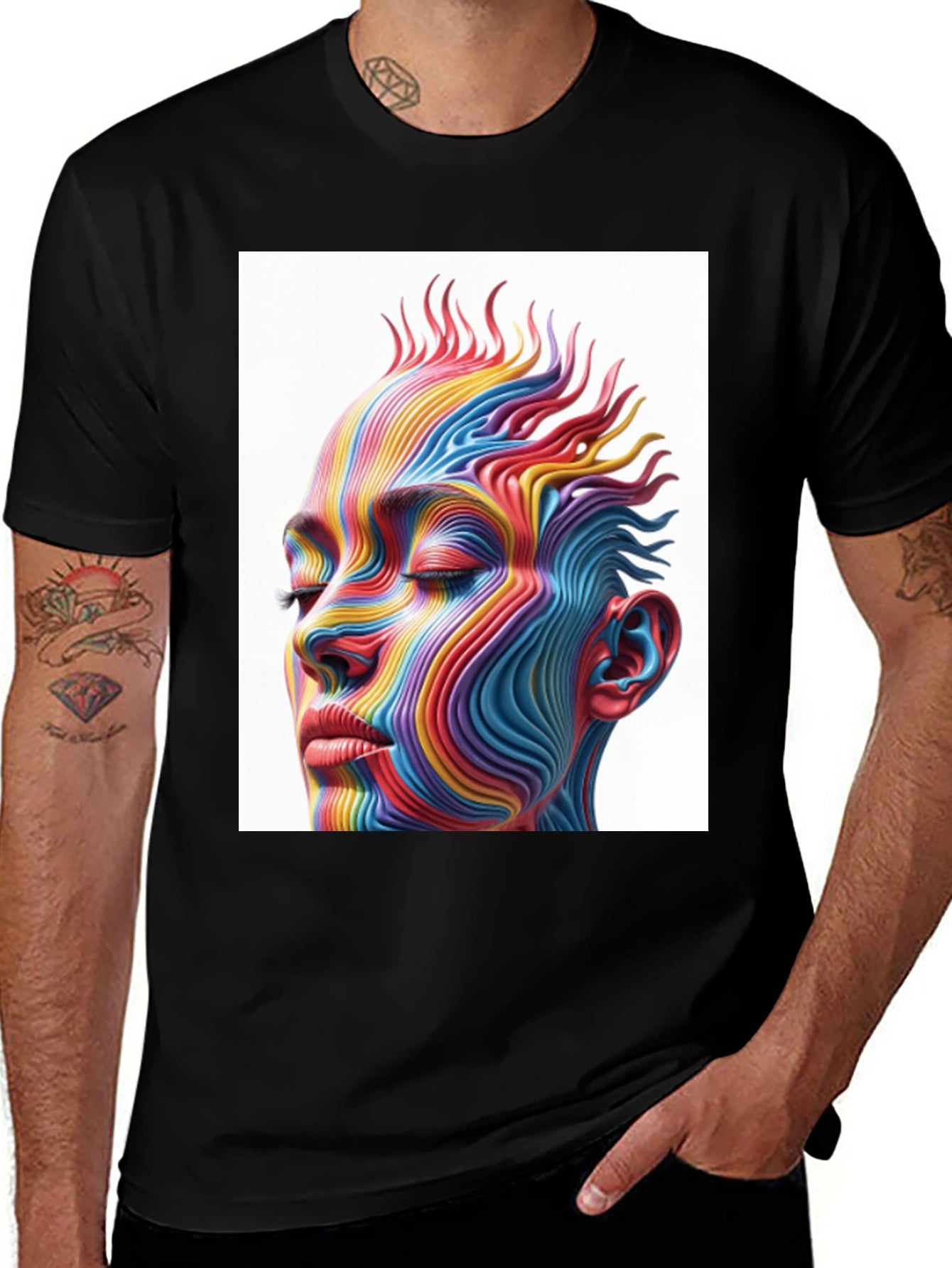 Abstract Rainbow Face Graphic T-Shirt