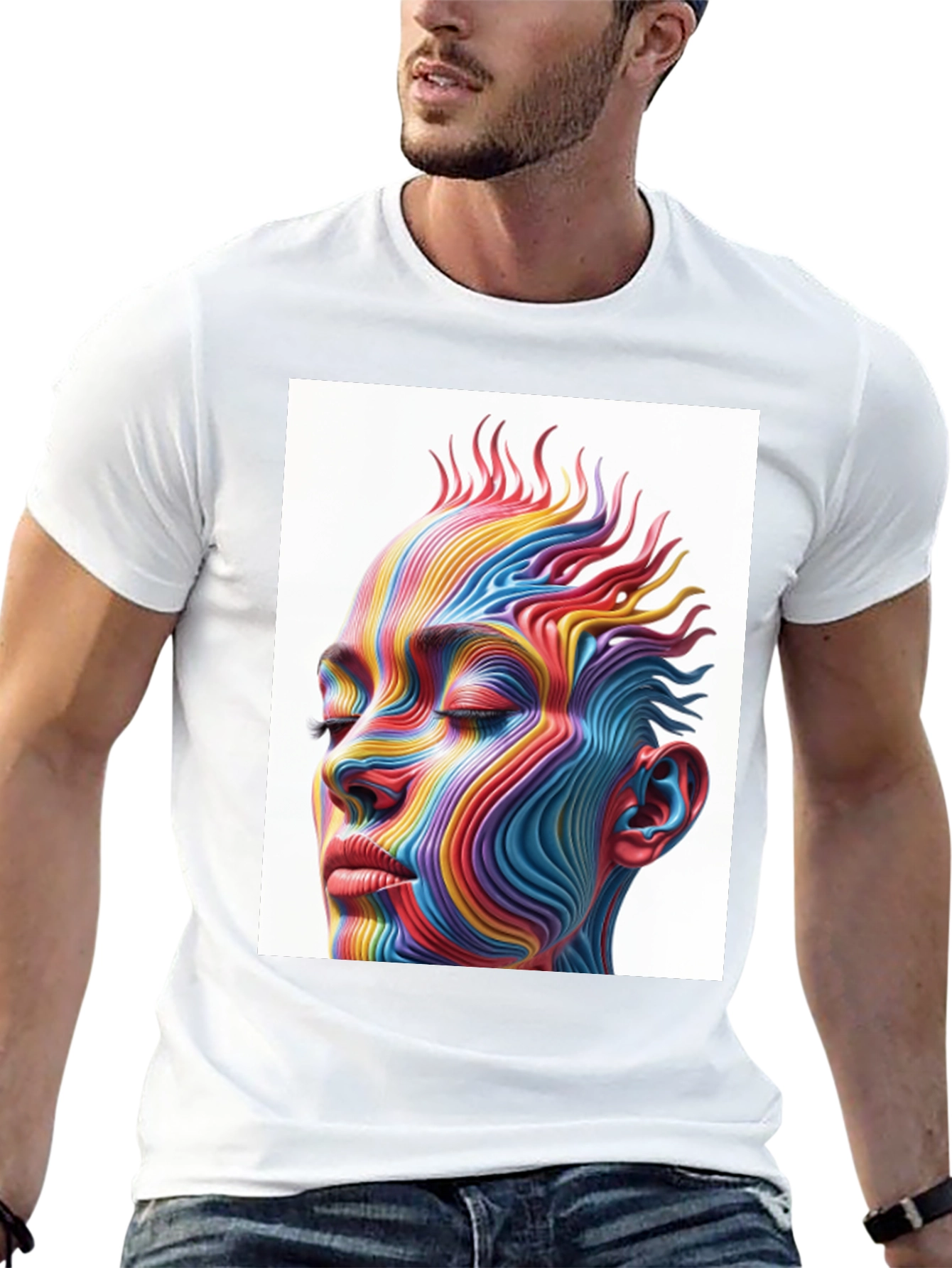 Abstract Rainbow Face Graphic T-Shirt