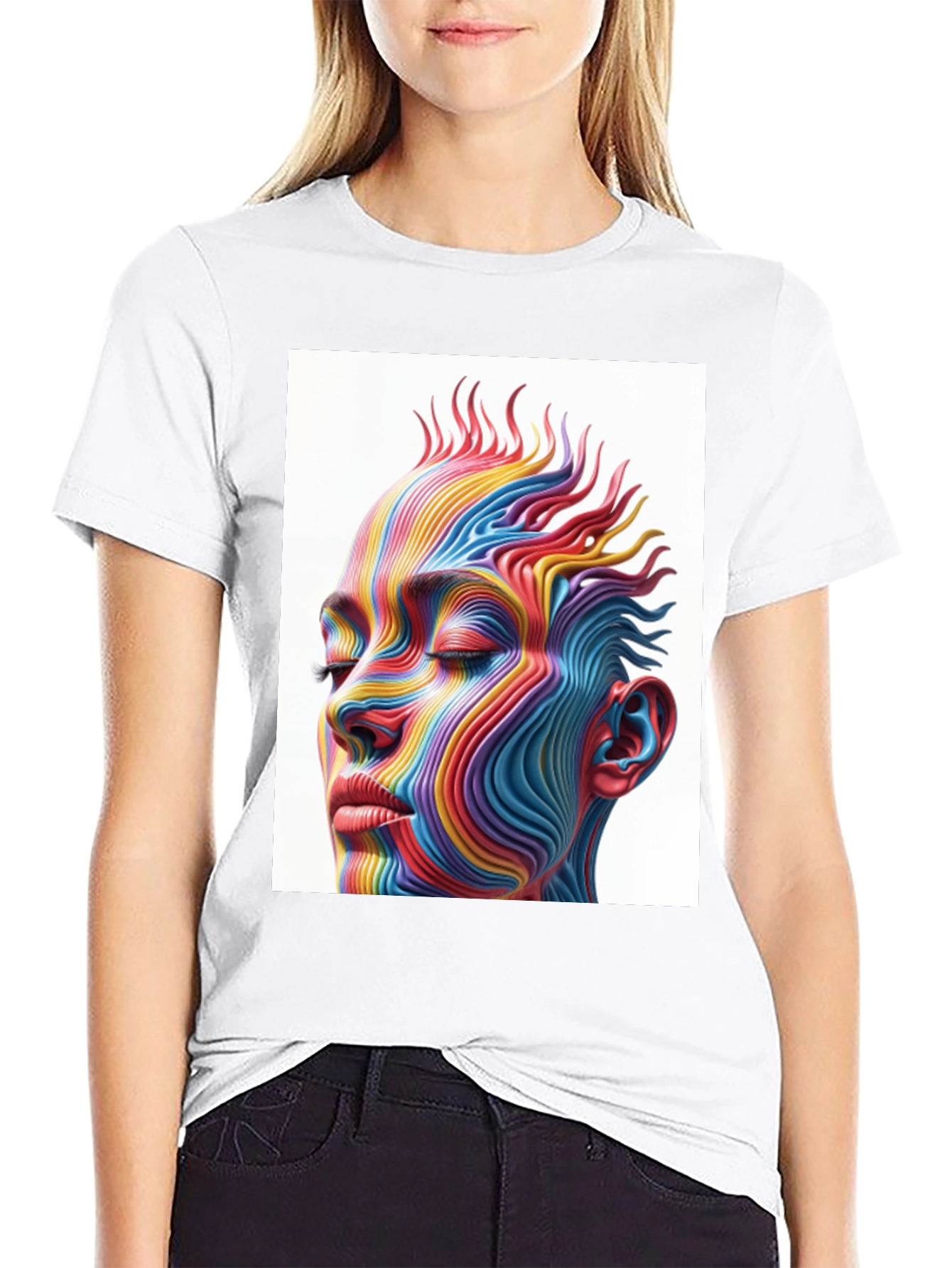 Abstract Rainbow Face Graphic T-Shirt