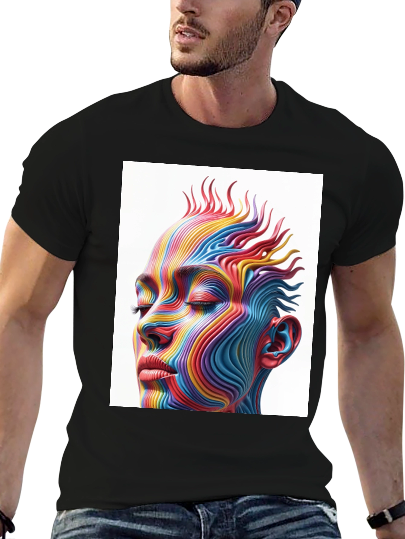 Abstract Rainbow Face Graphic T-Shirt