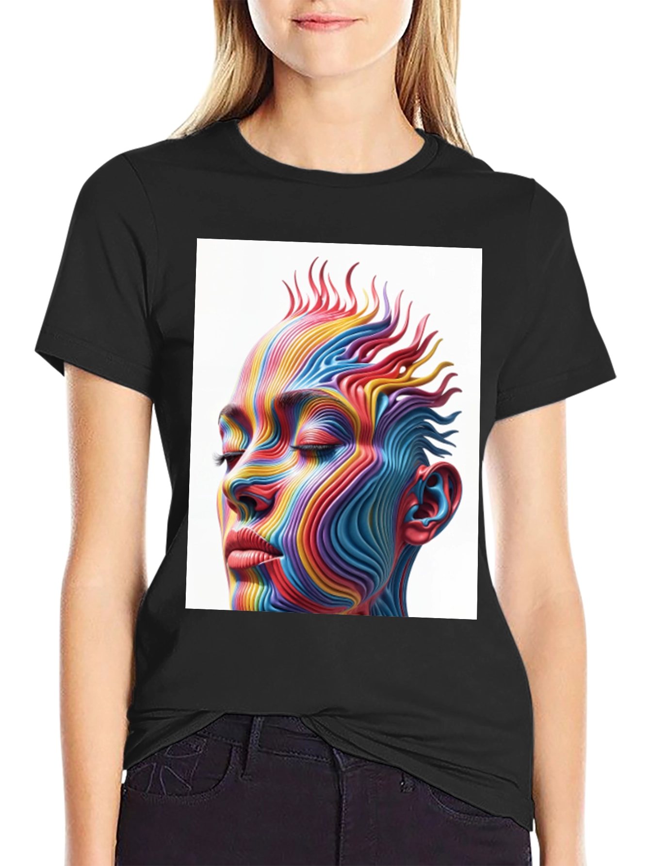 Abstract Rainbow Face Graphic T-Shirt