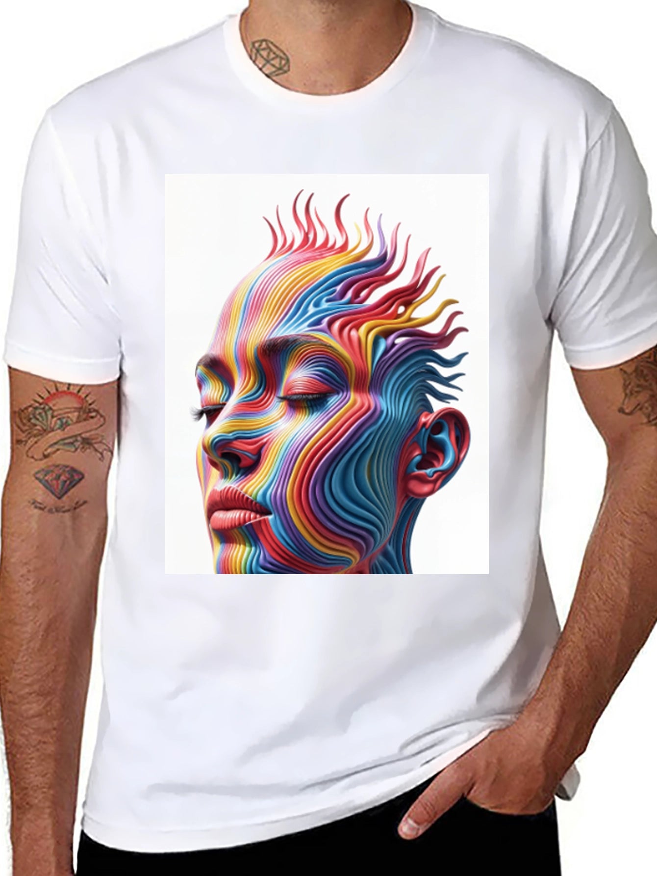 Abstract Rainbow Face Graphic T-Shirt